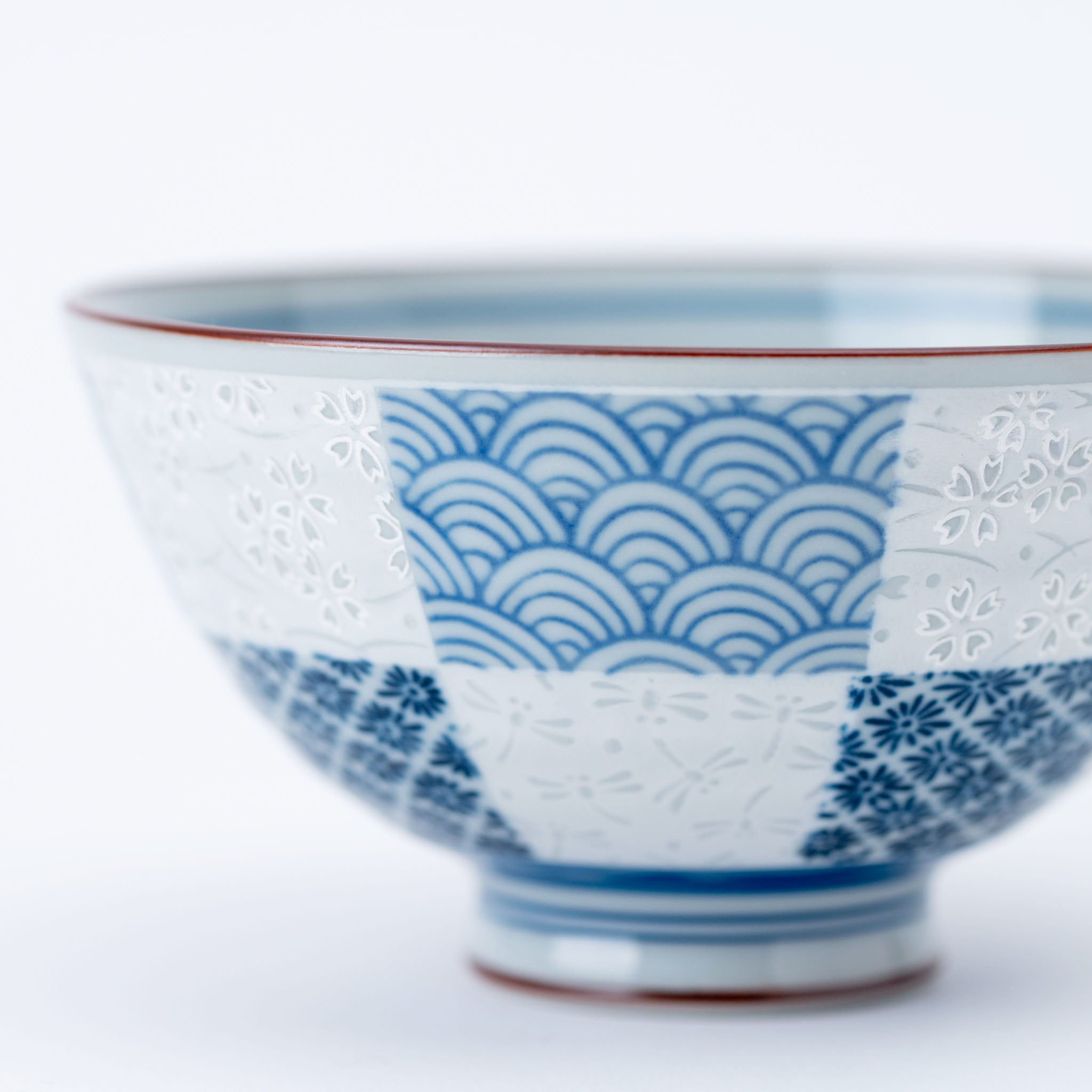 Blue Traditional Japanese Pattern Rice Bowl