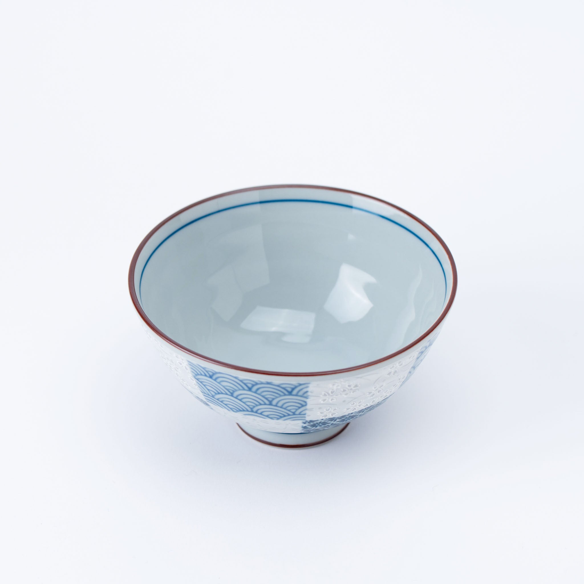 Blue Traditional Japanese Pattern Rice Bowl