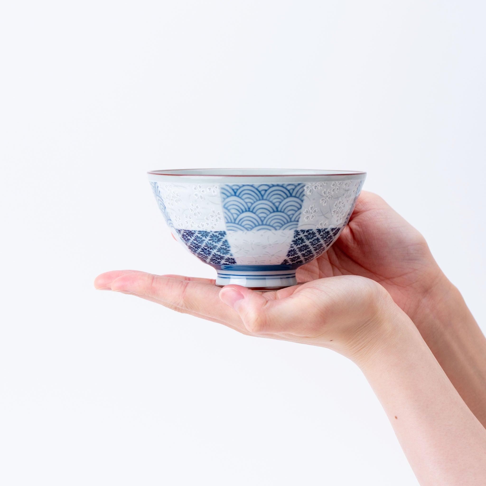 Blue Traditional Japanese Pattern Rice Bowl