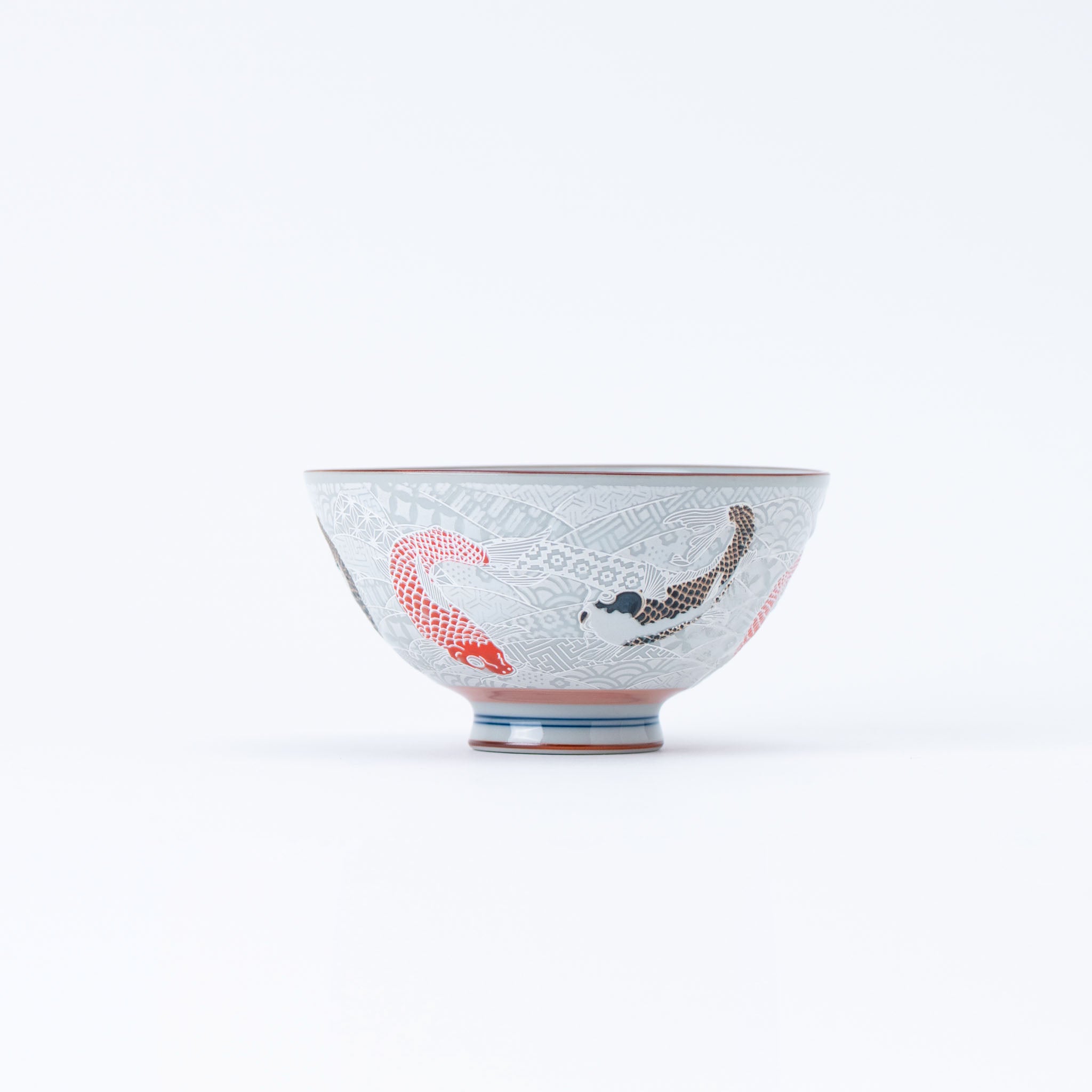 Red and Black Japanese Koi Rice Bowl
