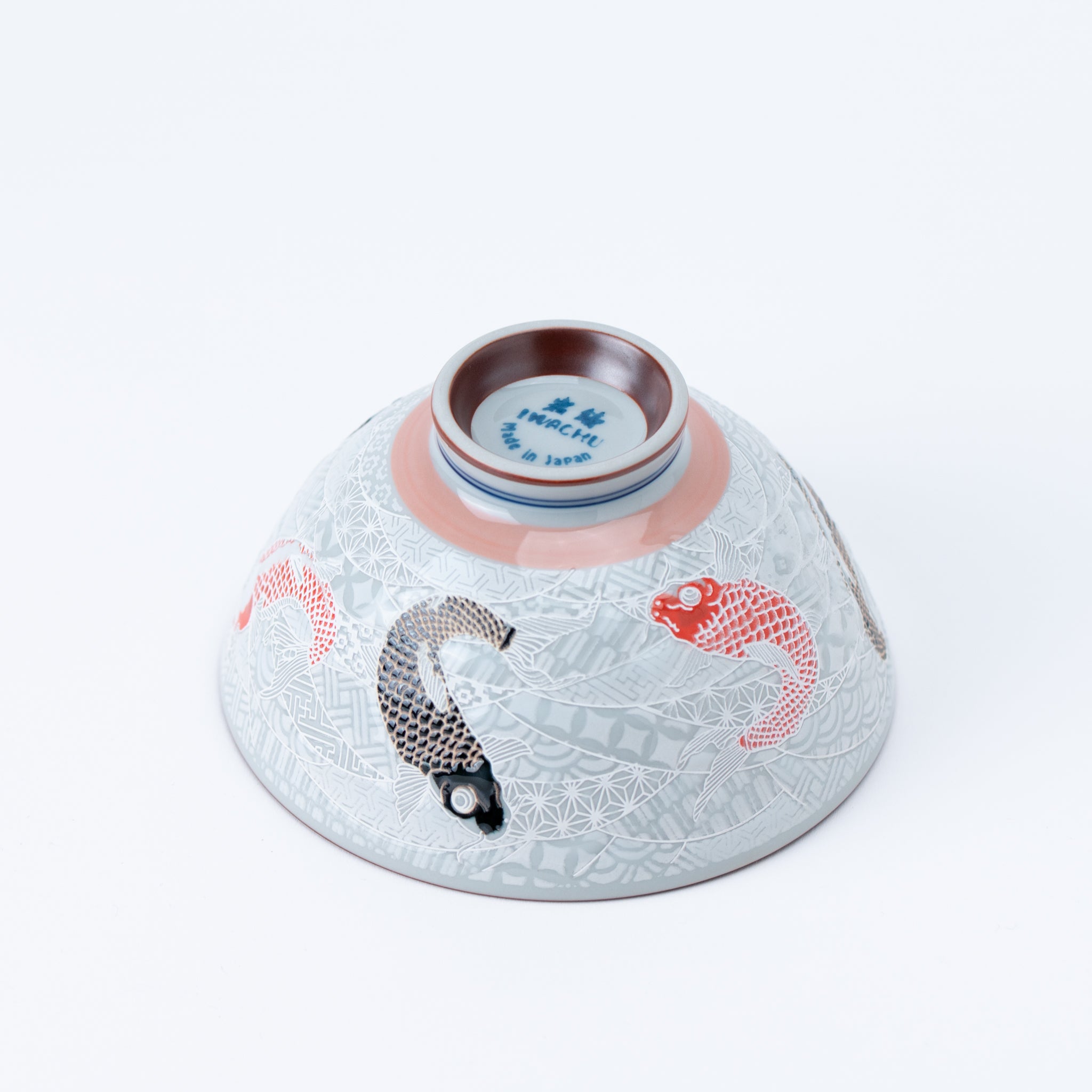 Red and Black Japanese Koi Rice Bowl