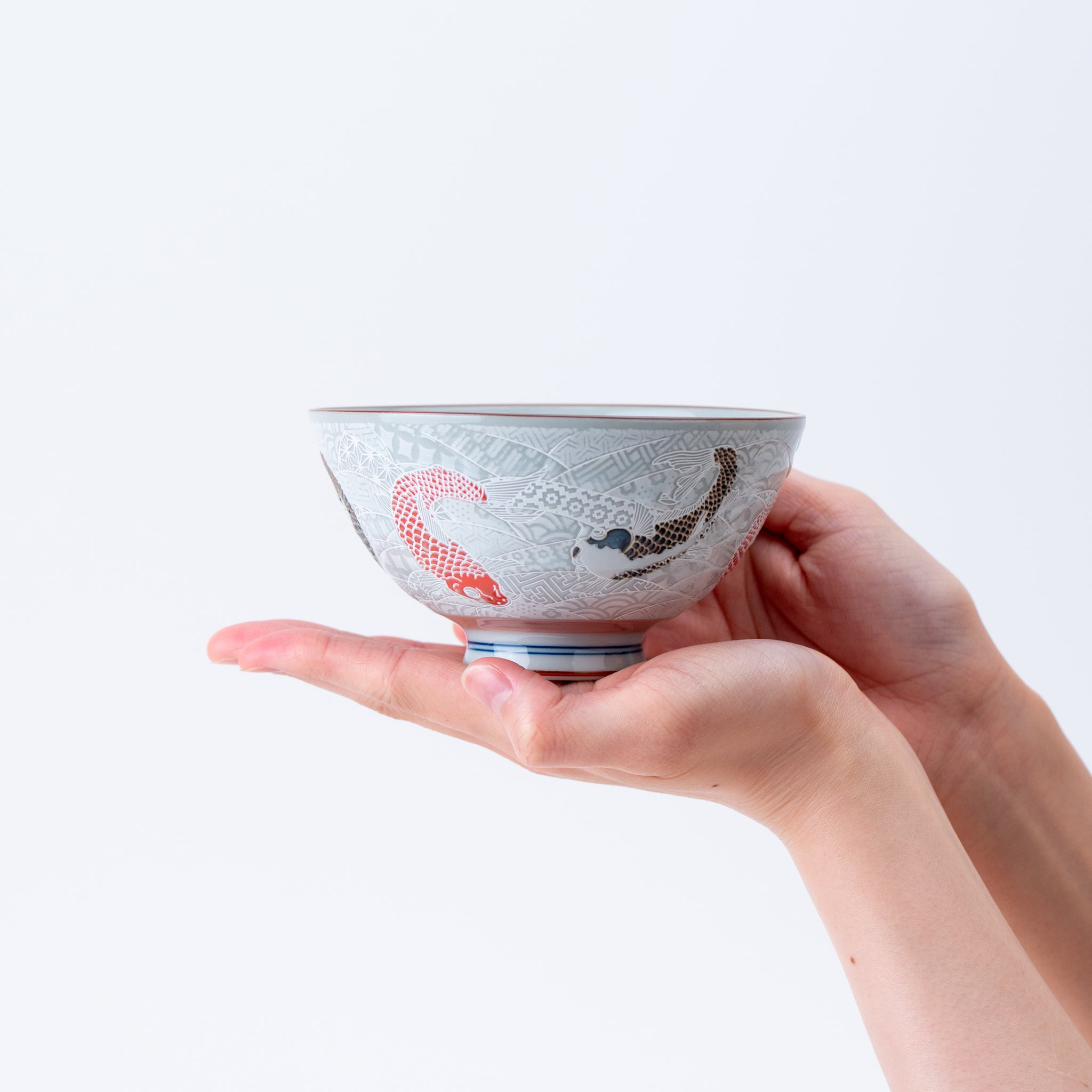 Red and Black Japanese Koi Rice Bowl