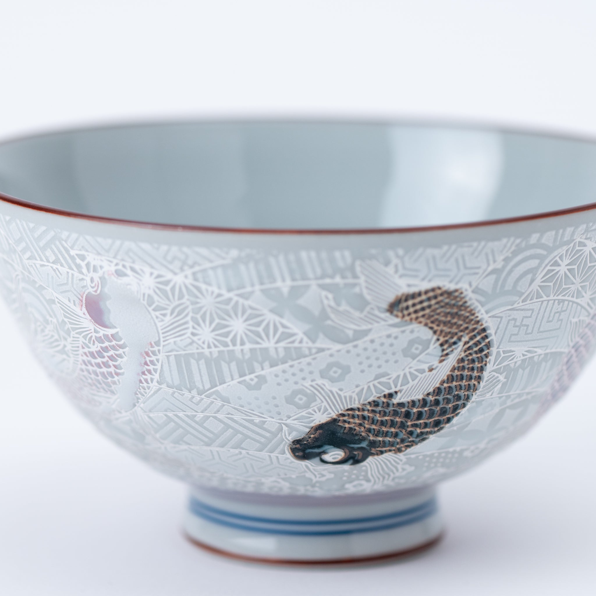 Purple and Brown Japanese Koi Rice Bowl