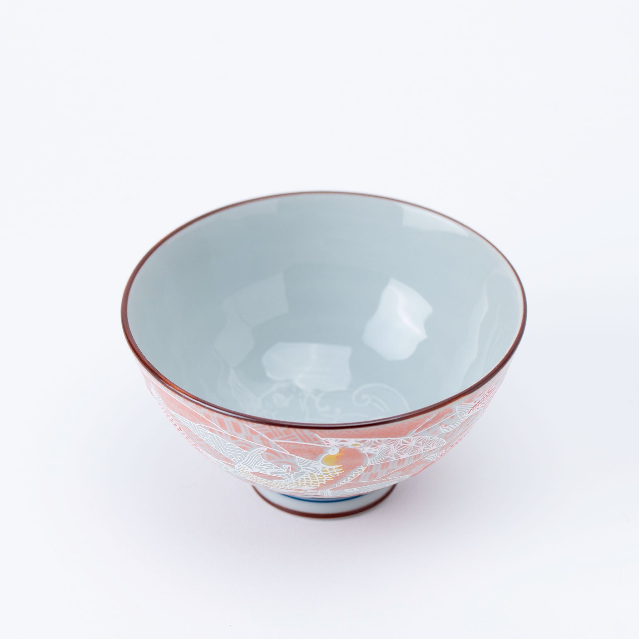 Red and Yellow Japanese Koi Rice Bowl