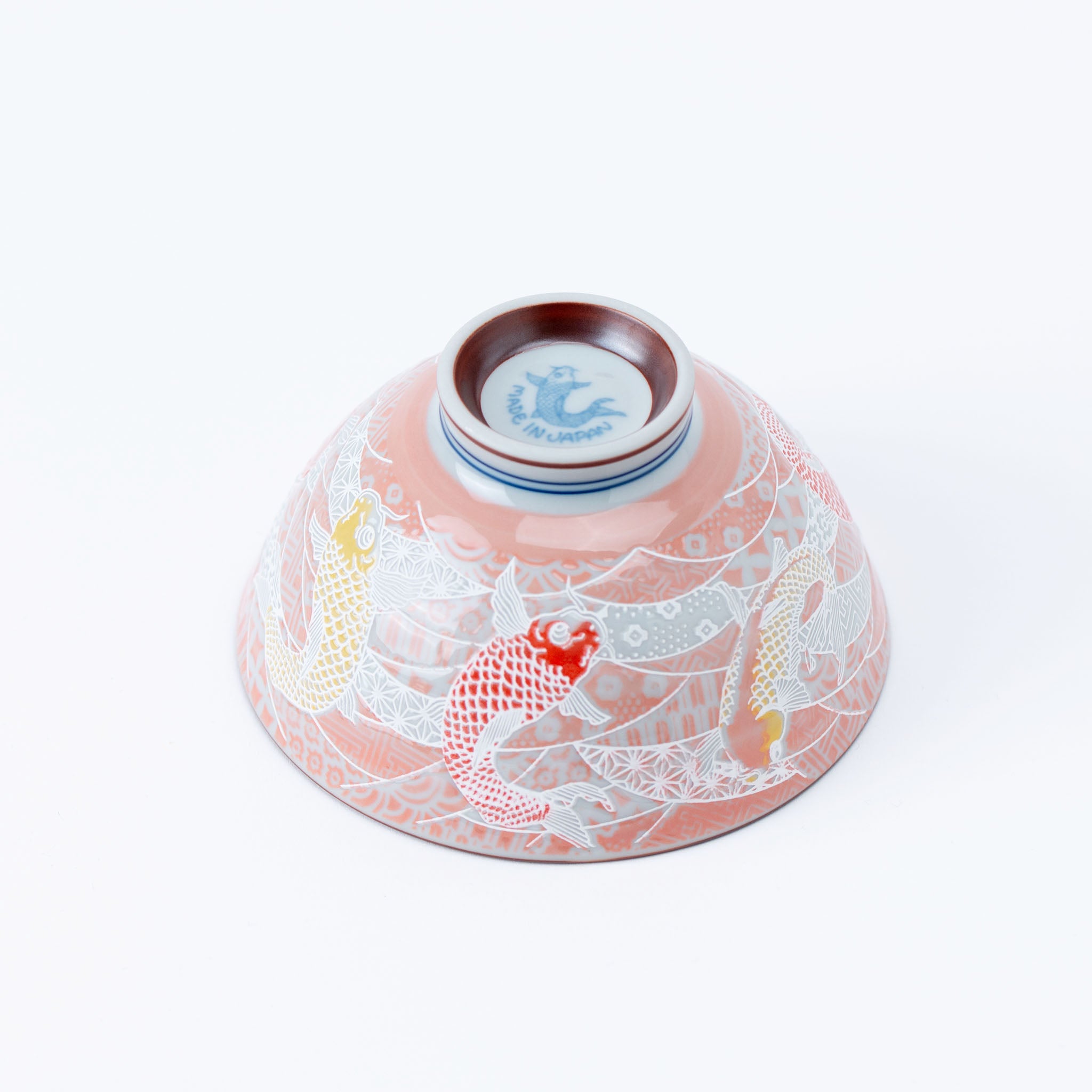 Red and Yellow Japanese Koi Rice Bowl