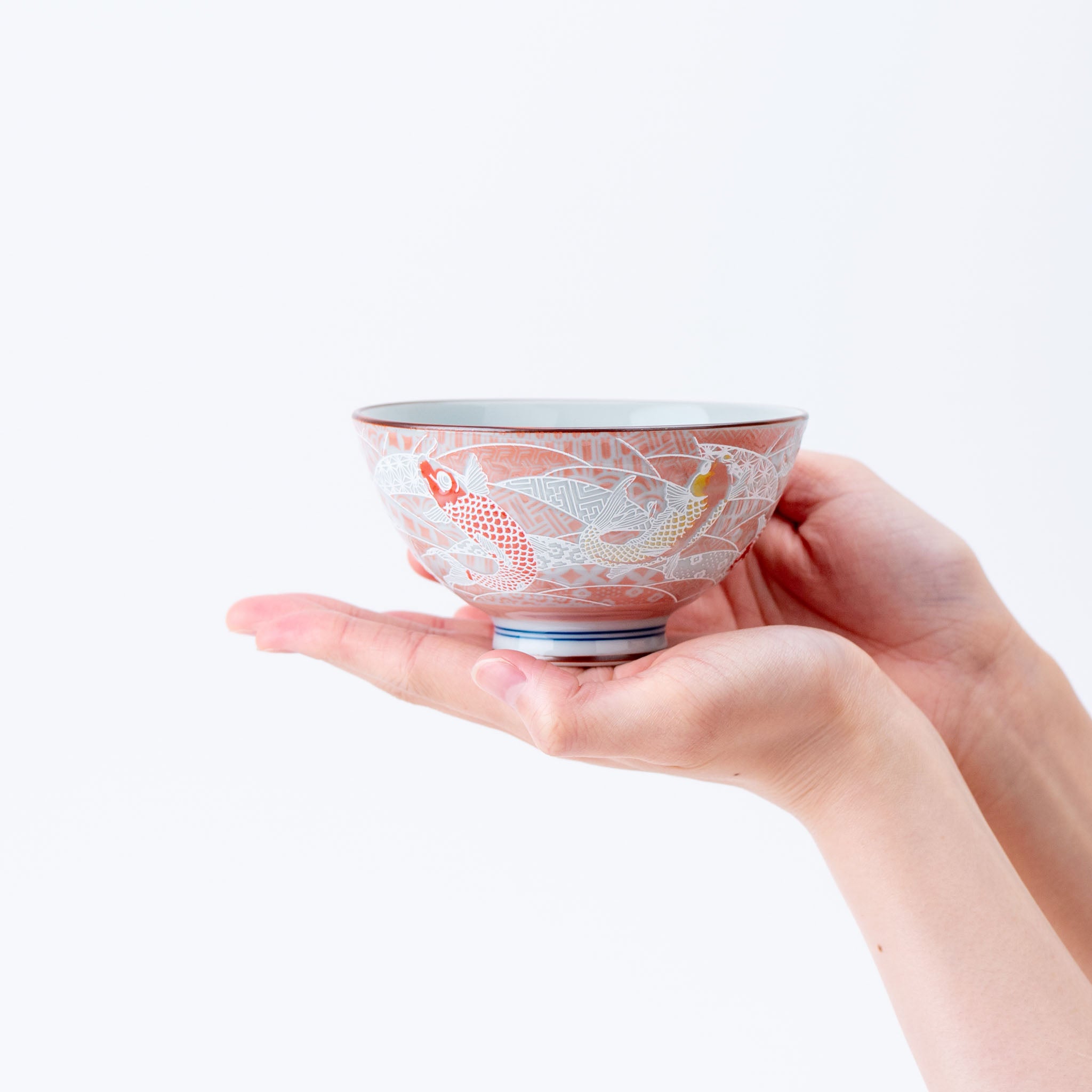 Red and Yellow Japanese Koi Rice Bowl