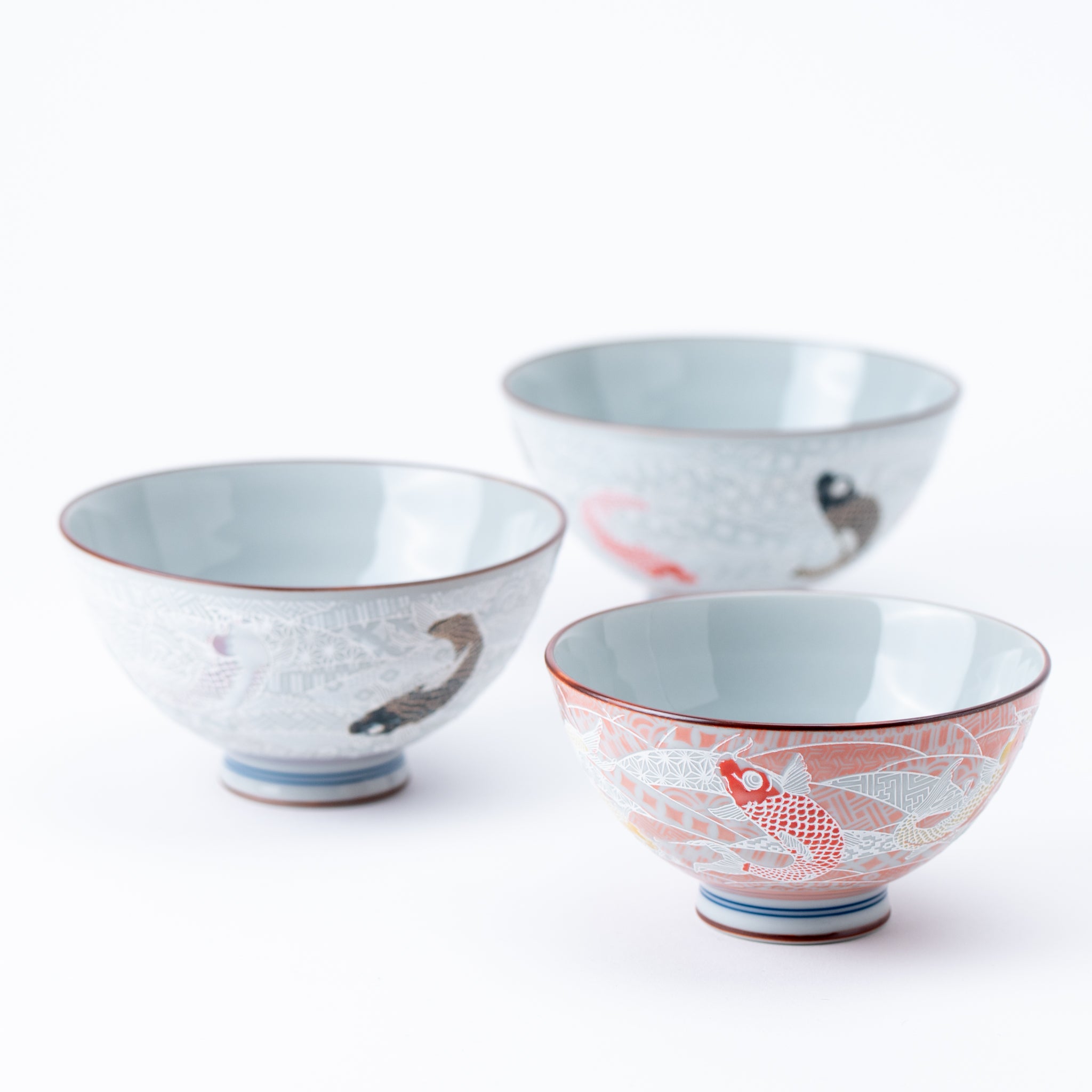 Red and Yellow Japanese Koi Rice Bowl