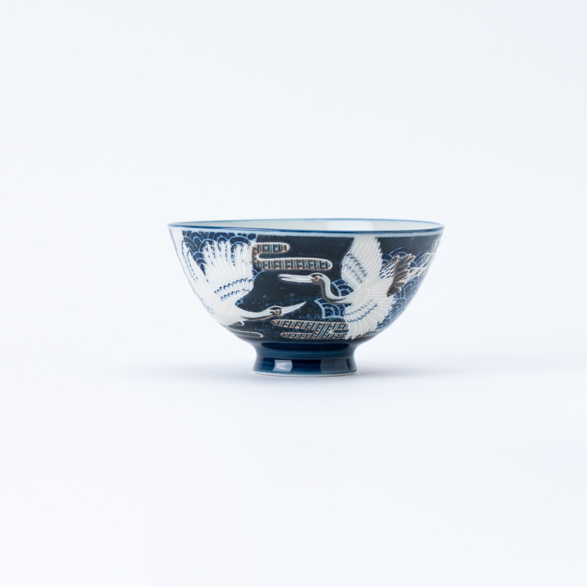 Japanese Tsuru Crane Blue Rice Bowl