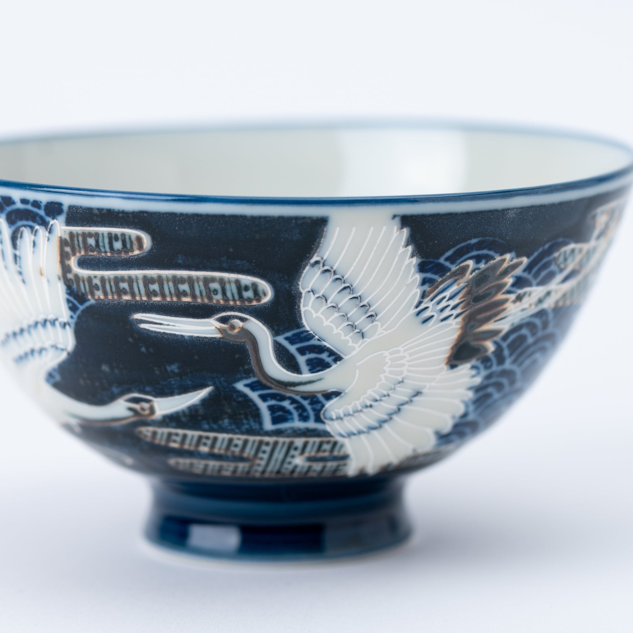 Japanese Tsuru Crane Blue Rice Bowl