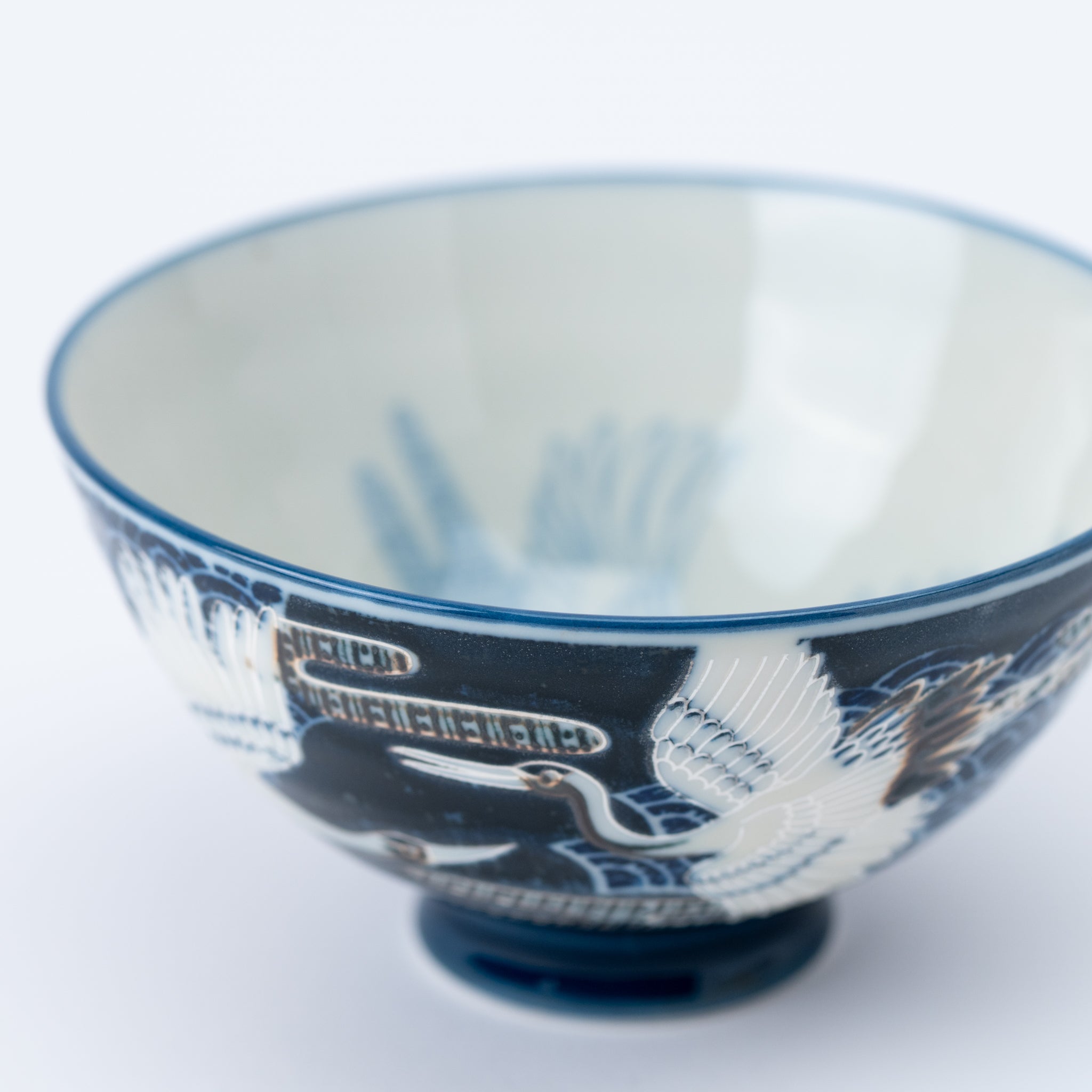 Japanese Tsuru Crane Blue Rice Bowl