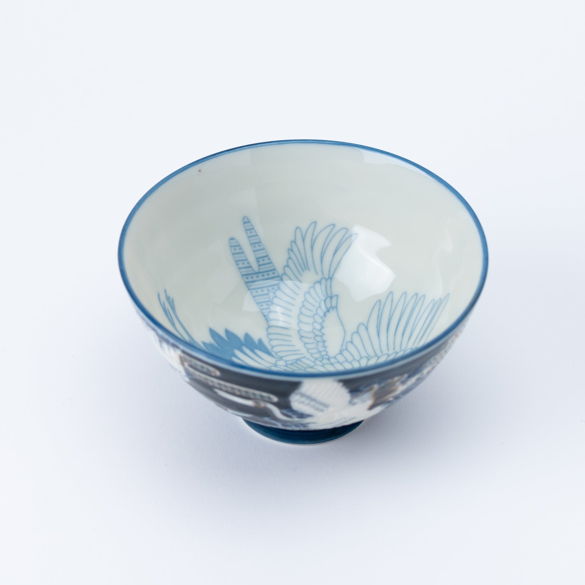 Japanese Tsuru Crane Blue Rice Bowl