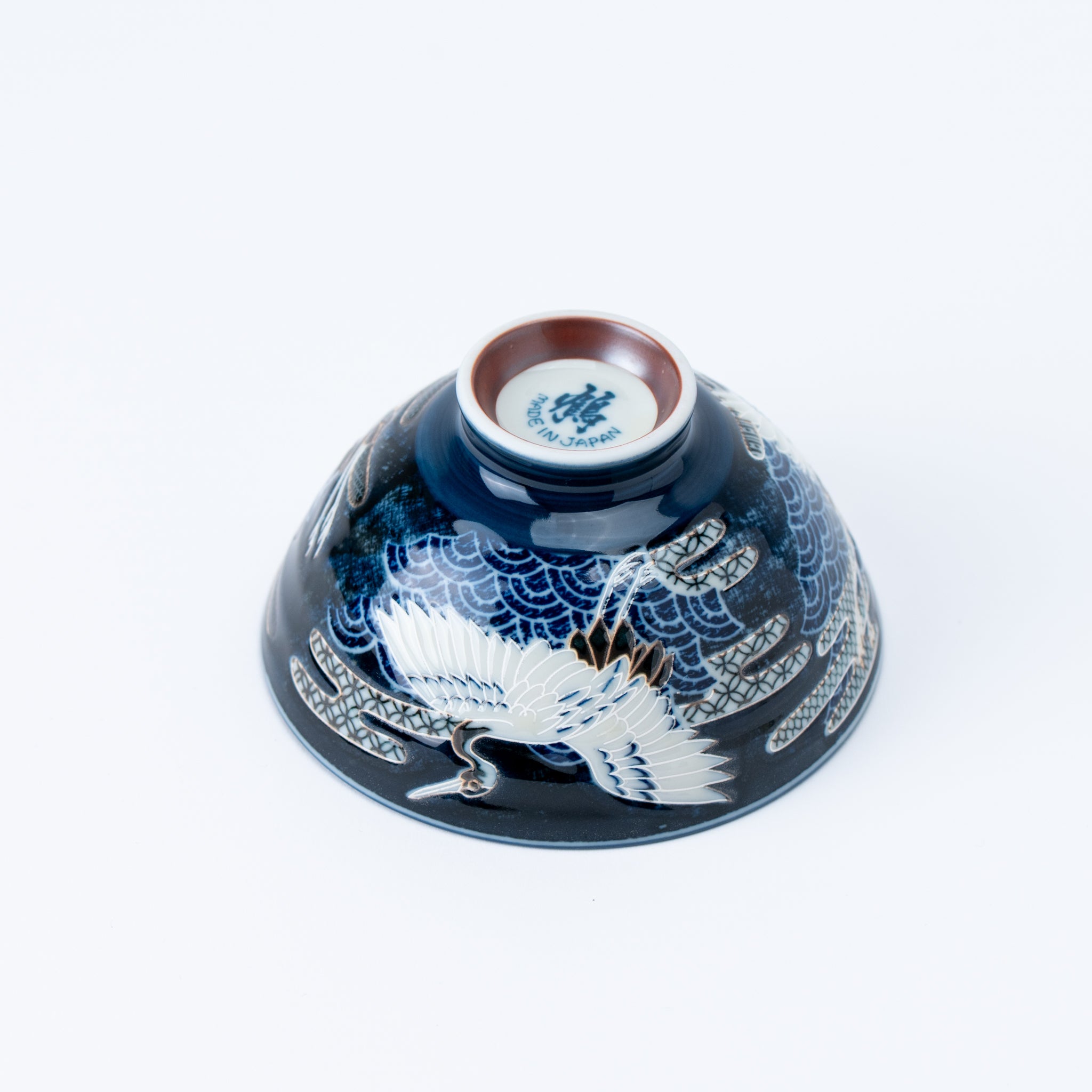 Japanese Tsuru Crane Blue Rice Bowl