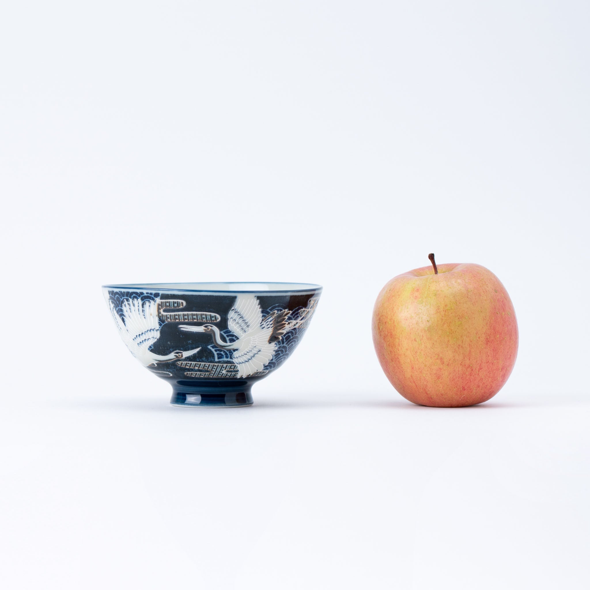 Japanese Tsuru Crane Blue Rice Bowl