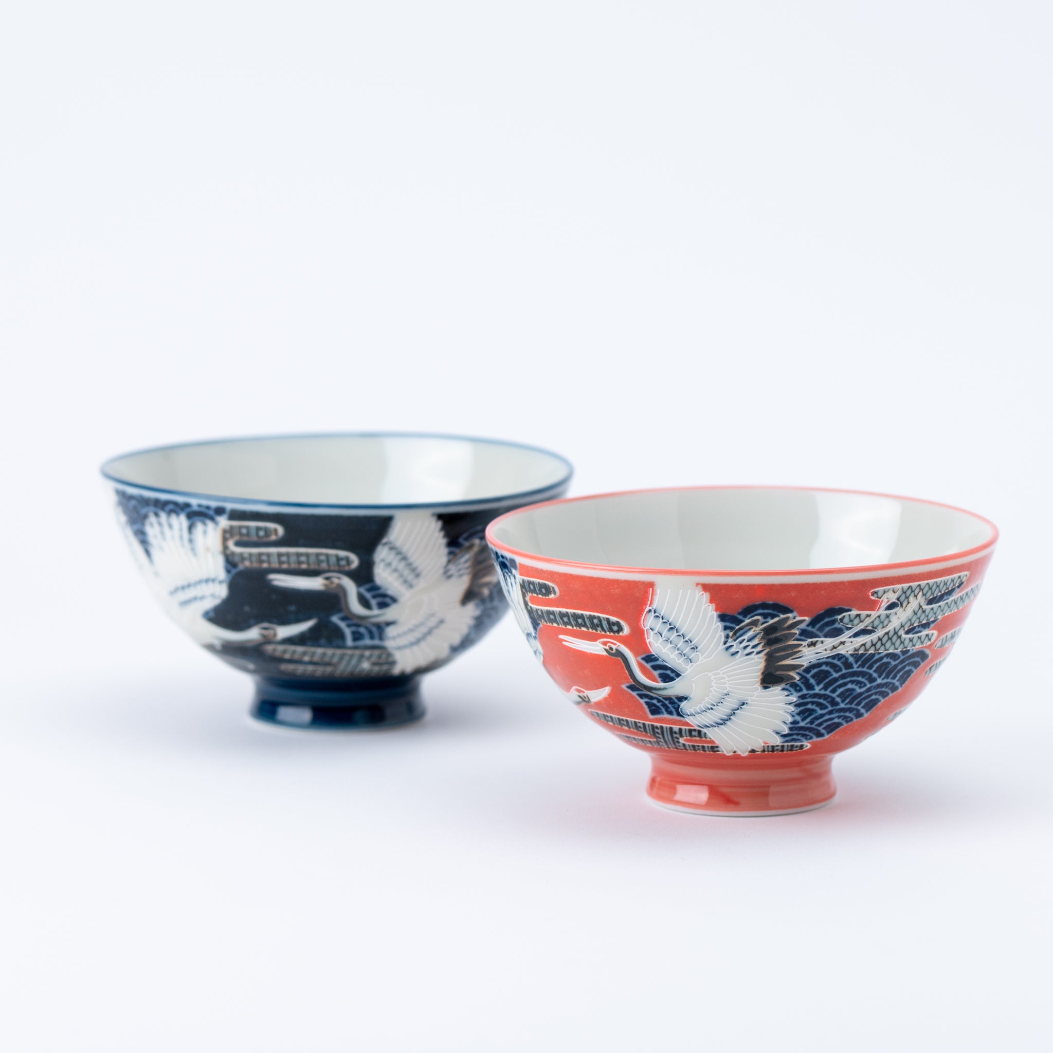 Japanese Tsuru Crane Blue Rice Bowl