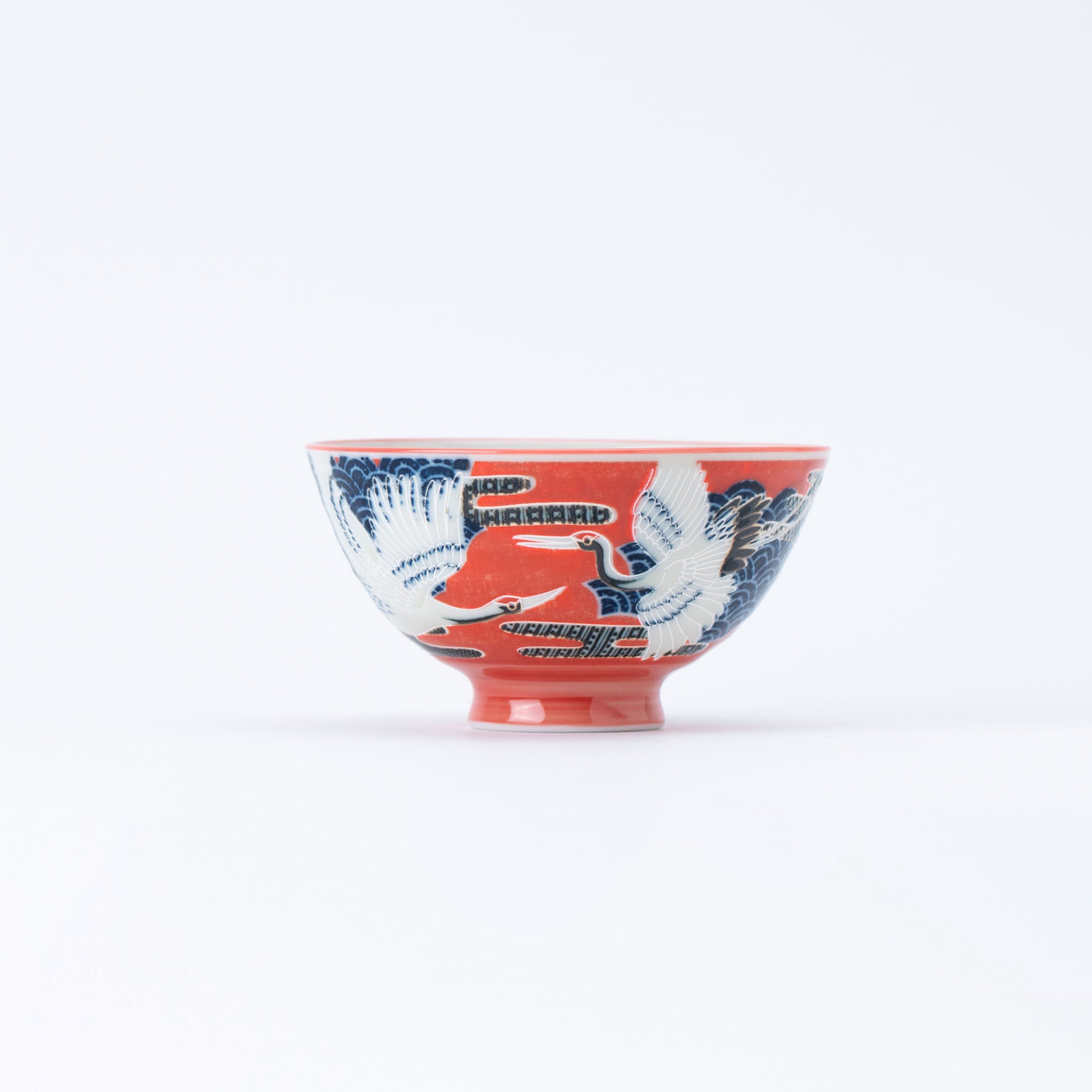 Japanese Tsuru Crane Red Rice Bowl