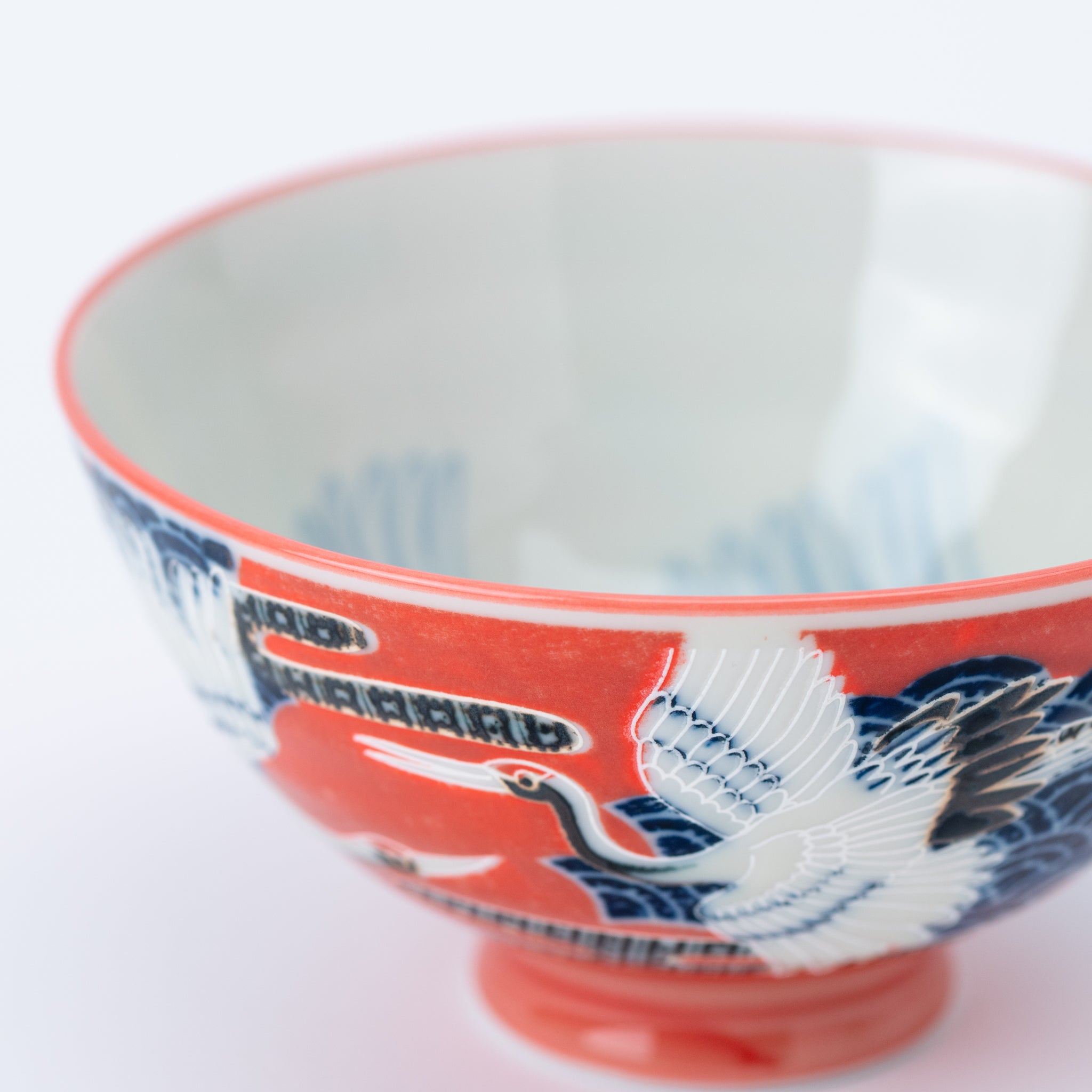 Japanese Tsuru Crane Red Rice Bowl