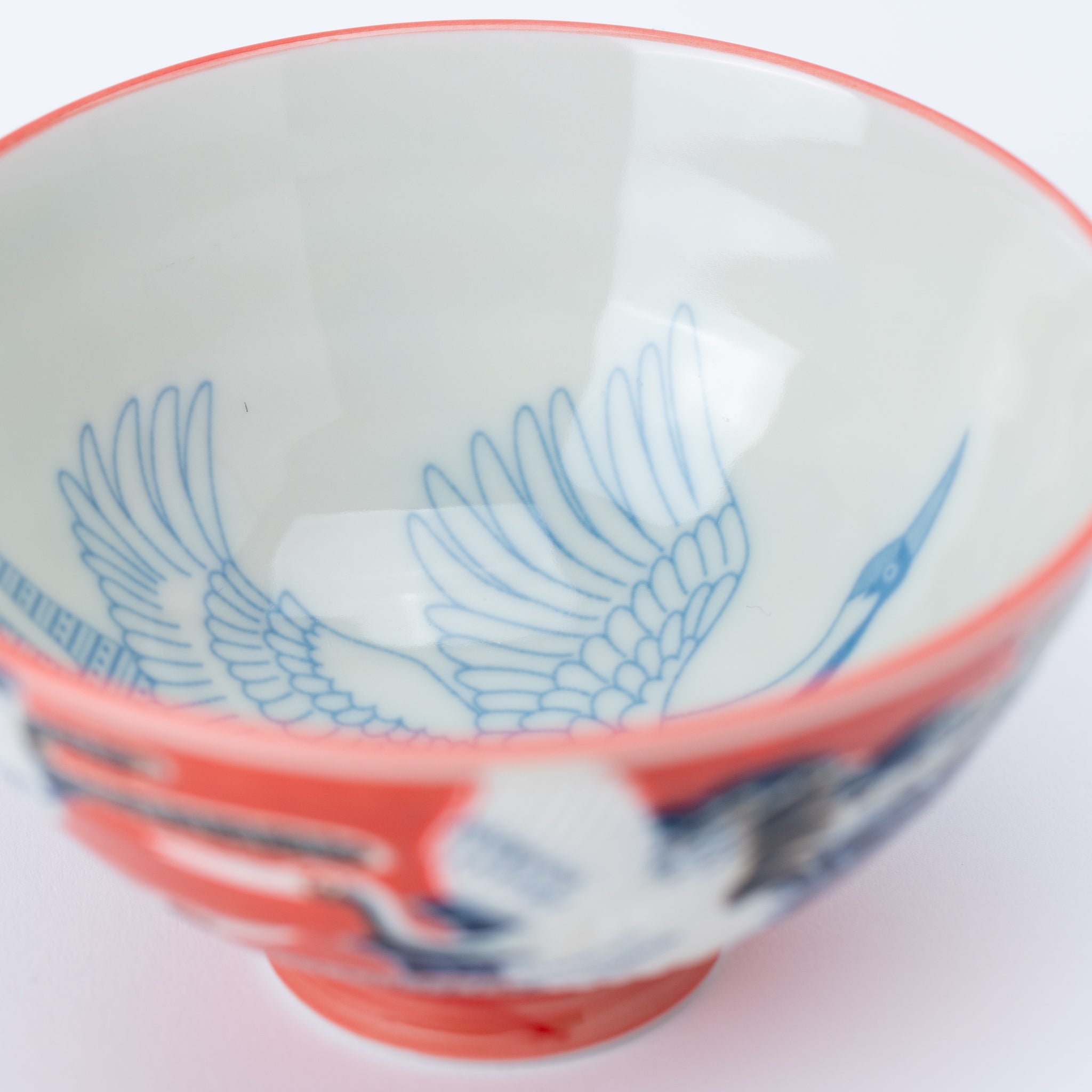 Japanese Tsuru Crane Red Rice Bowl