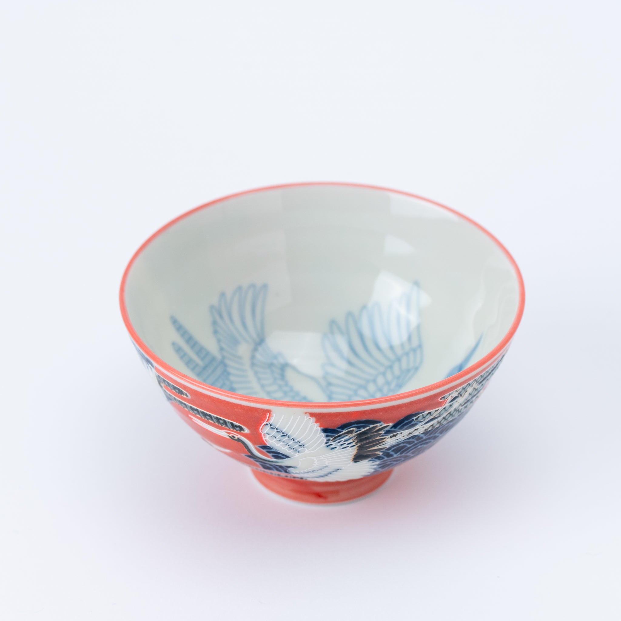 Japanese Tsuru Crane Red Rice Bowl