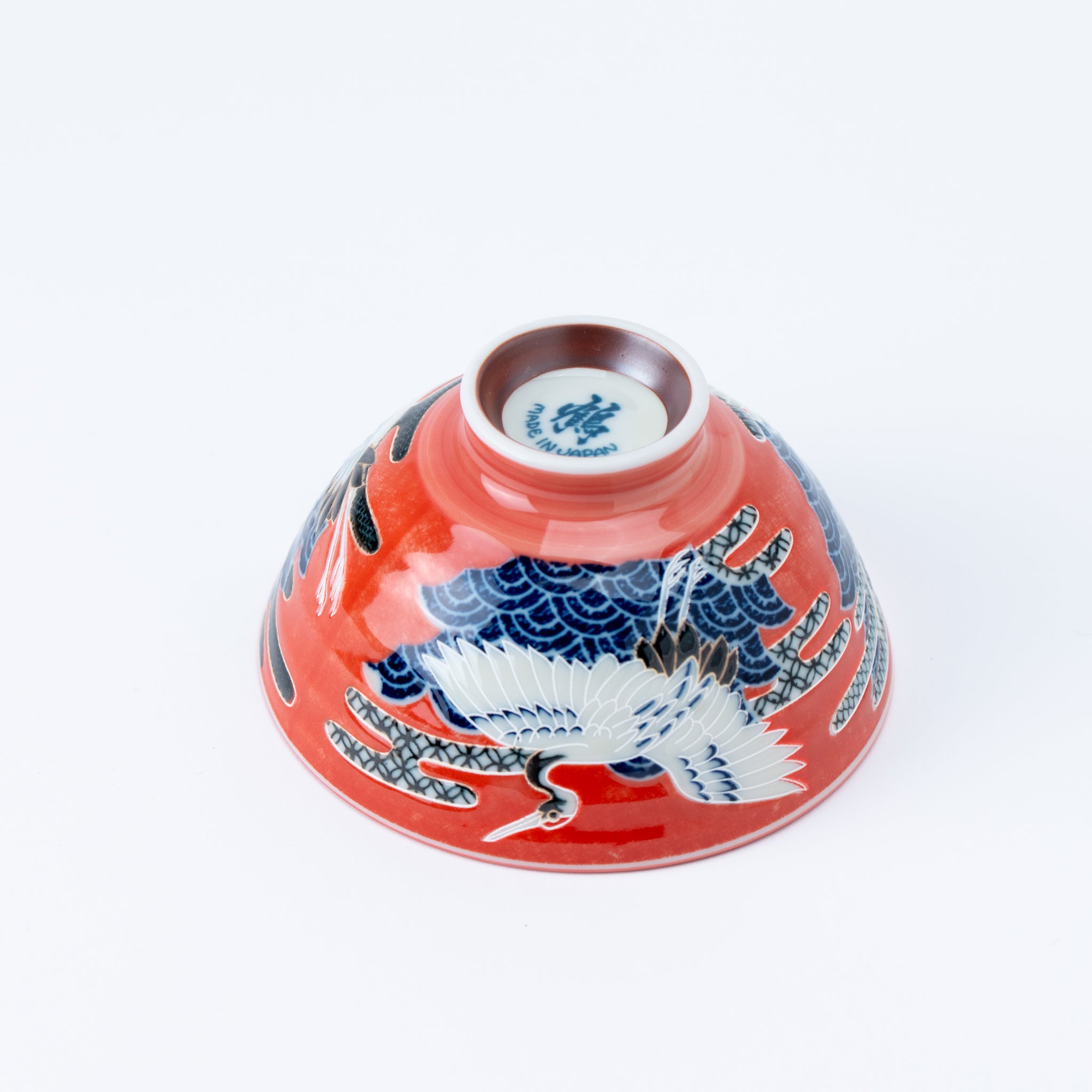 Japanese Tsuru Crane Red Rice Bowl