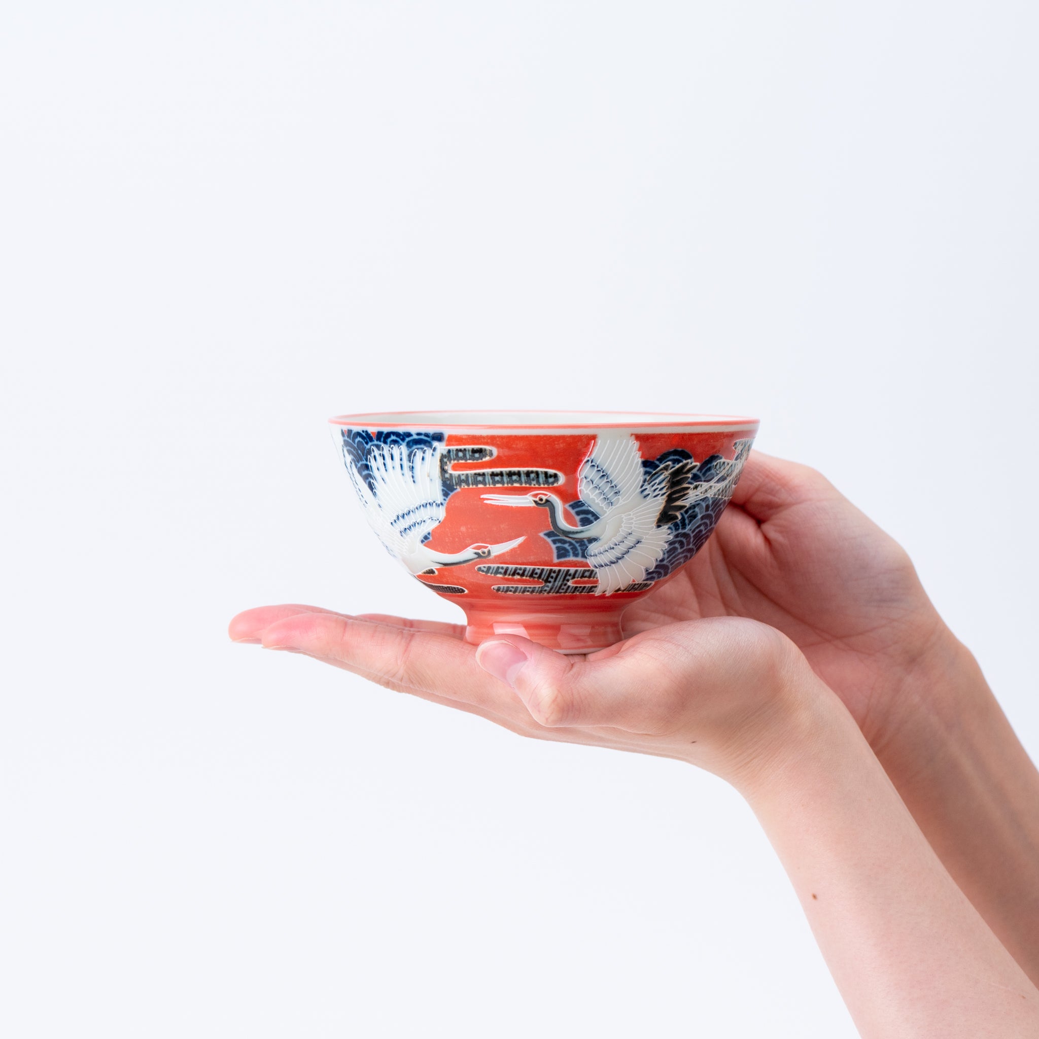 Japanese Tsuru Crane Red Rice Bowl