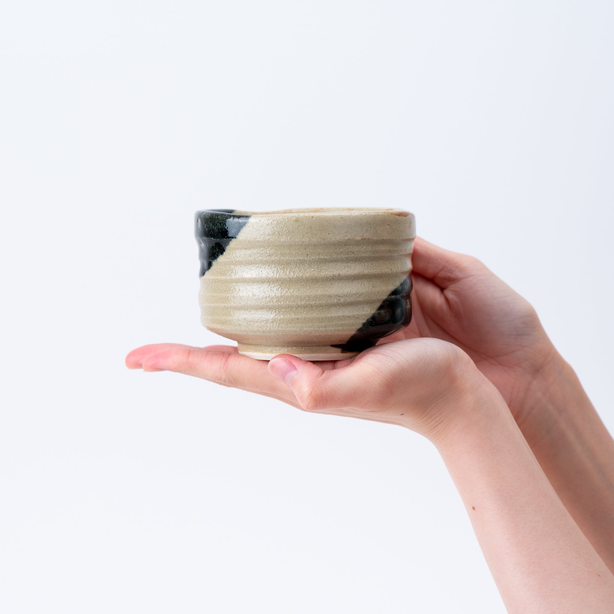 Black and Sand Beige Brushstroke Matcha Bowl