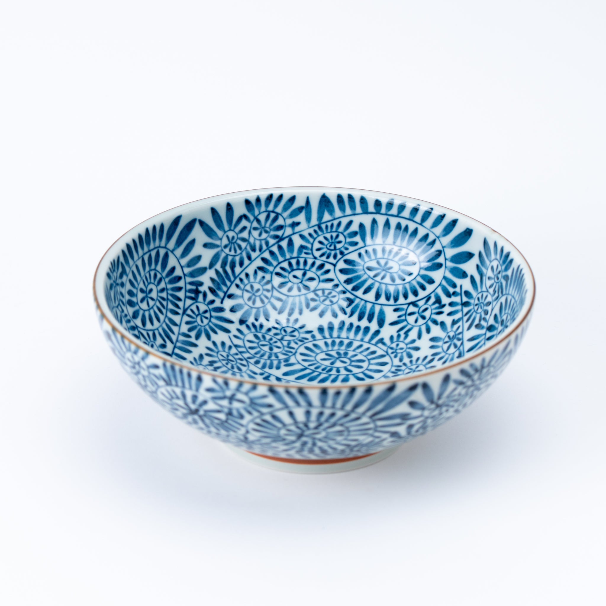 Indigo Spiral Floral Donburi Bowl
