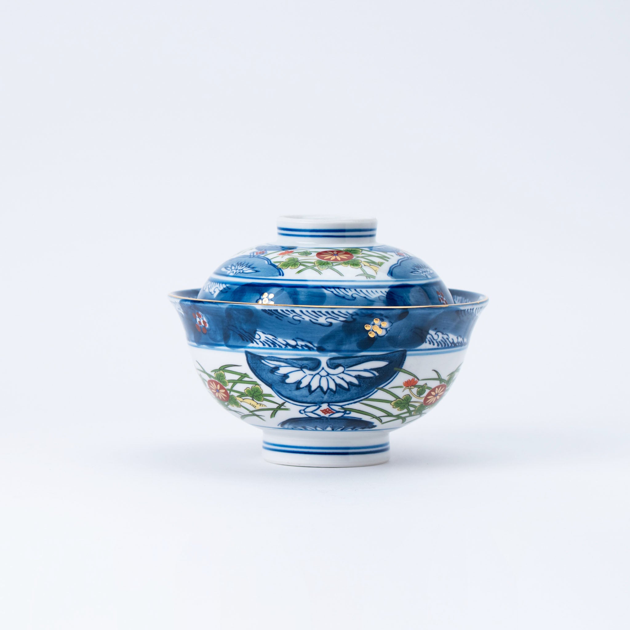 Lidded Bowl with Cranes and Floral Motif