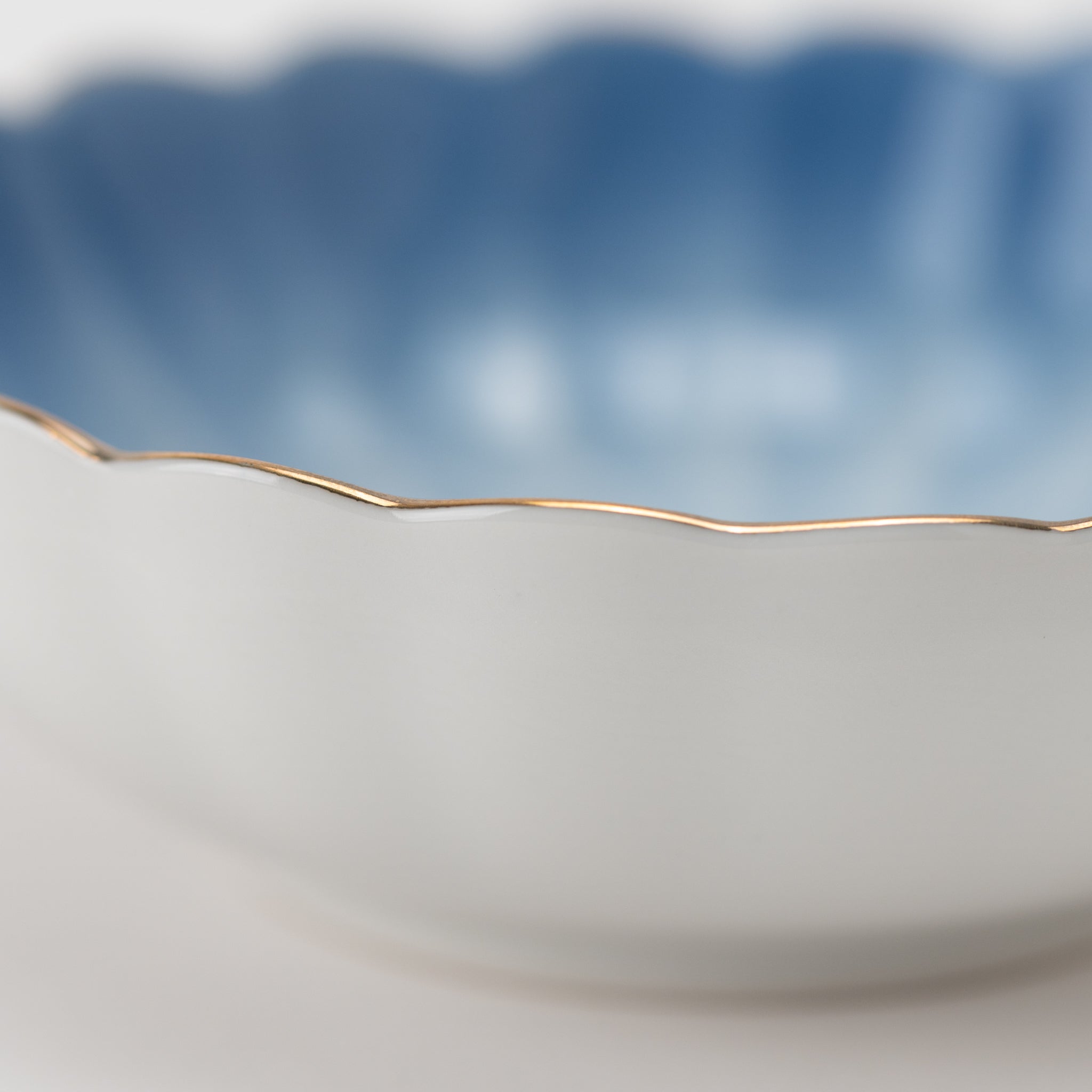 Cobalt Rim-Gold Flower-Shaped Small Bowl