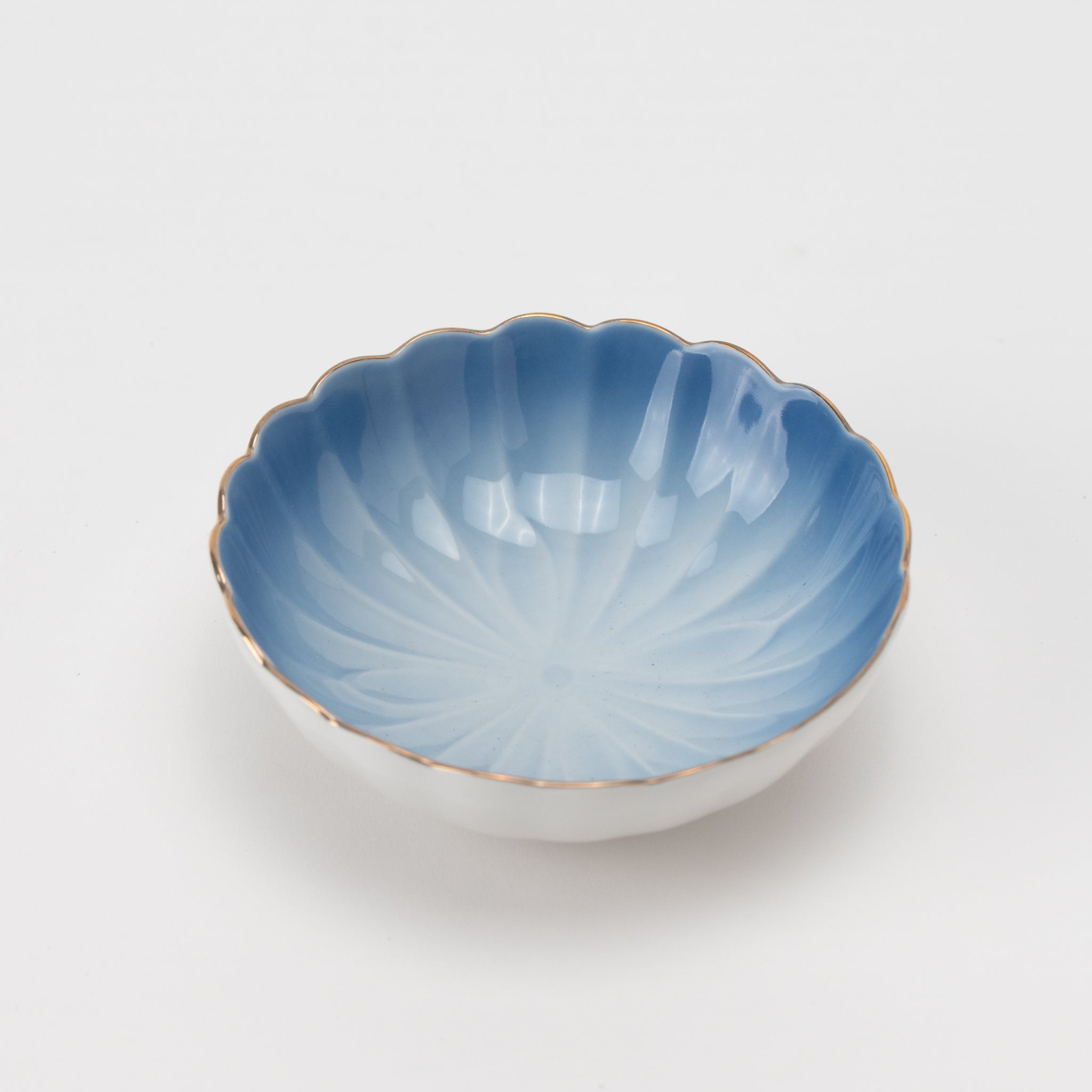 Cobalt Rim-Gold Flower-Shaped Small Bowl