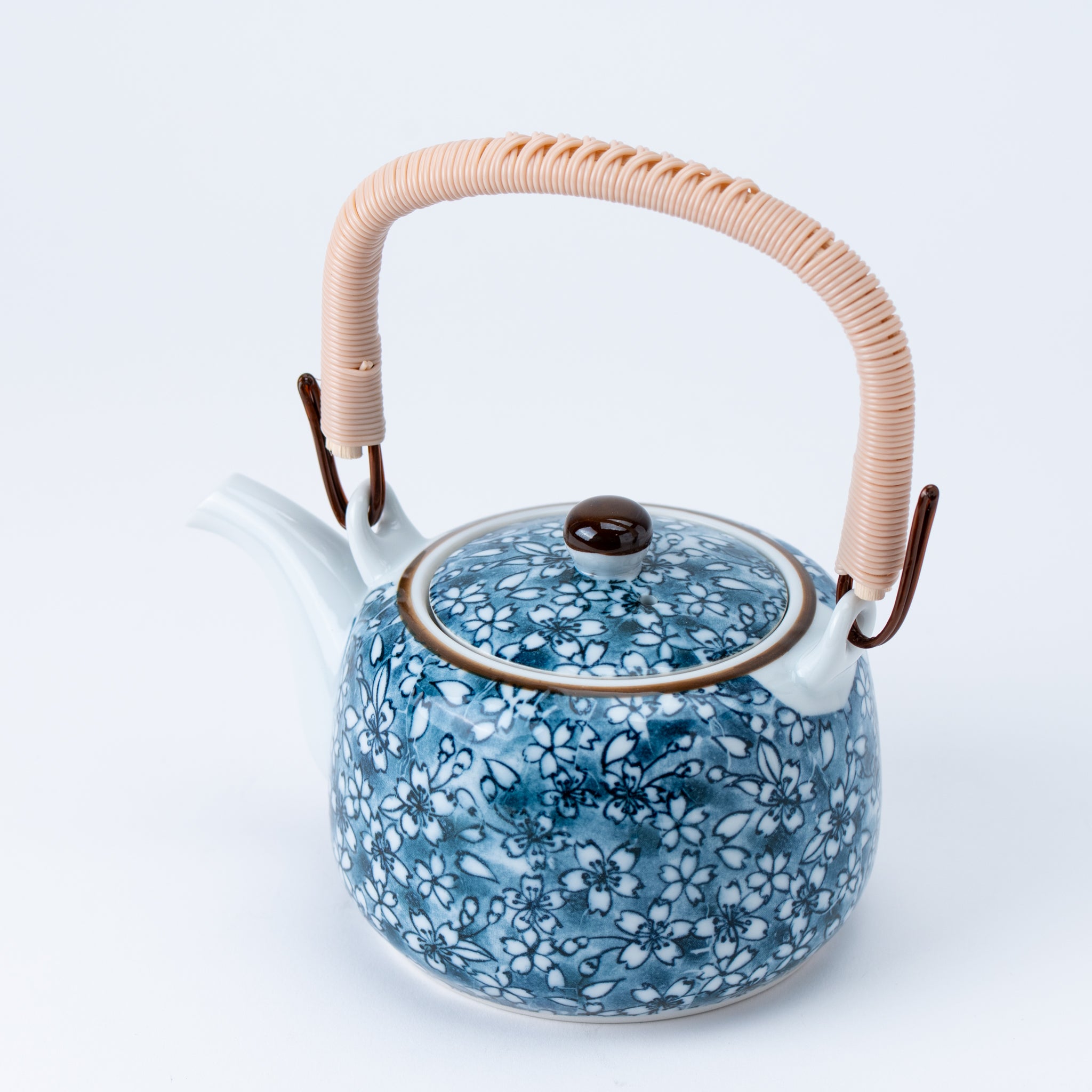 Indigo Sakura Teapot (with Tea Strainer) and Yunomi Teacup Set