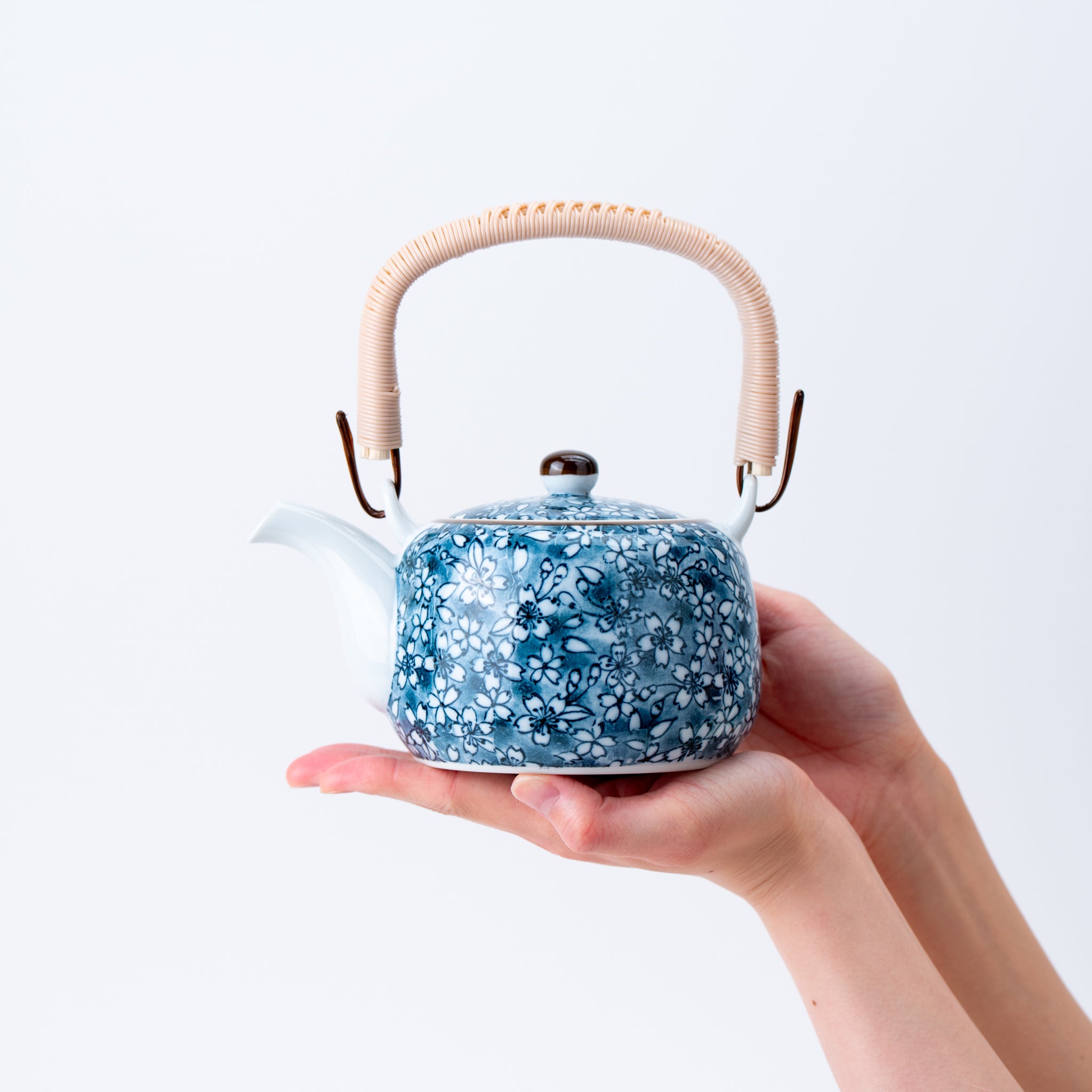 Indigo Sakura Teapot (with Tea Strainer) and Yunomi Teacup Set