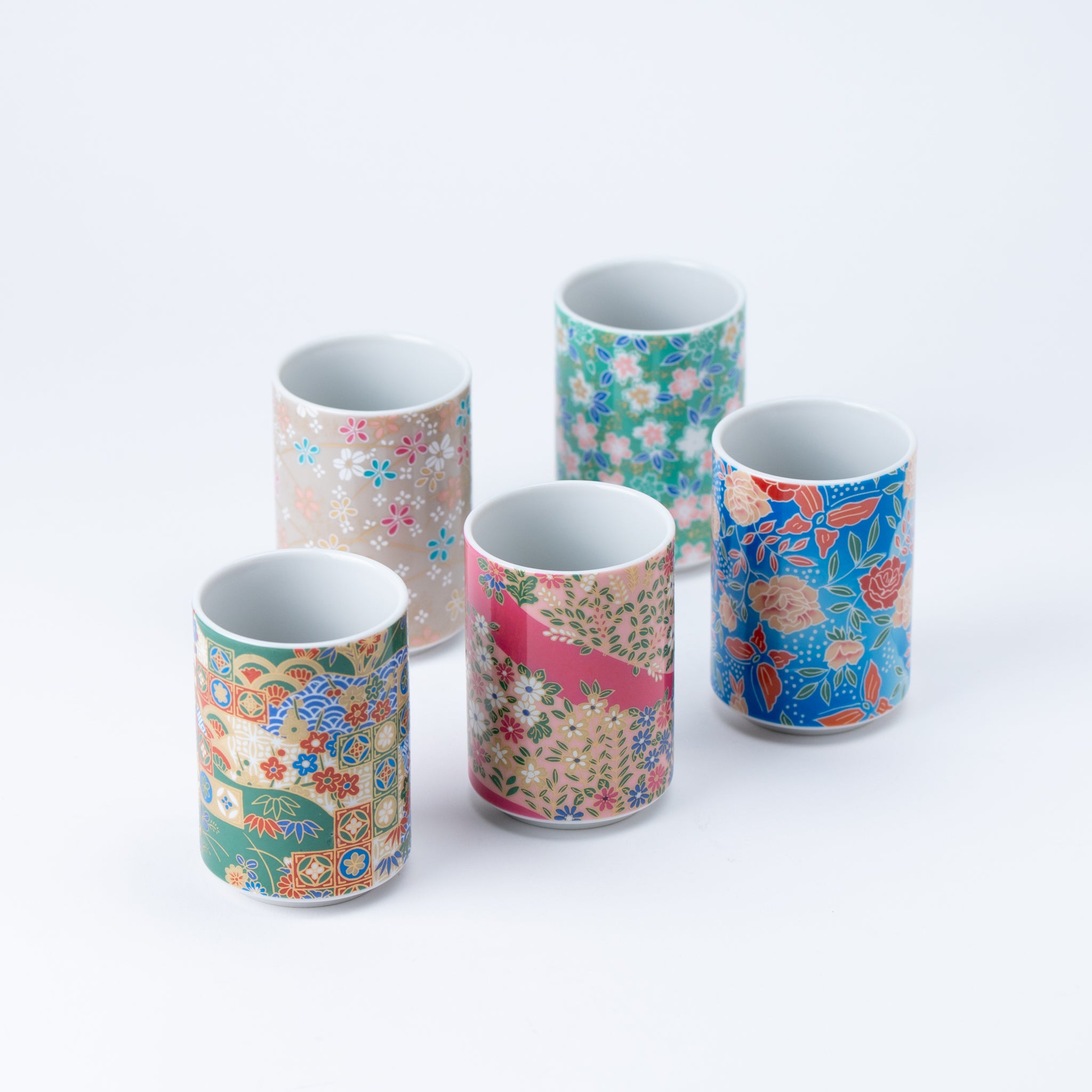 Vibrant Flowers Yunomi Teacup Set of 5