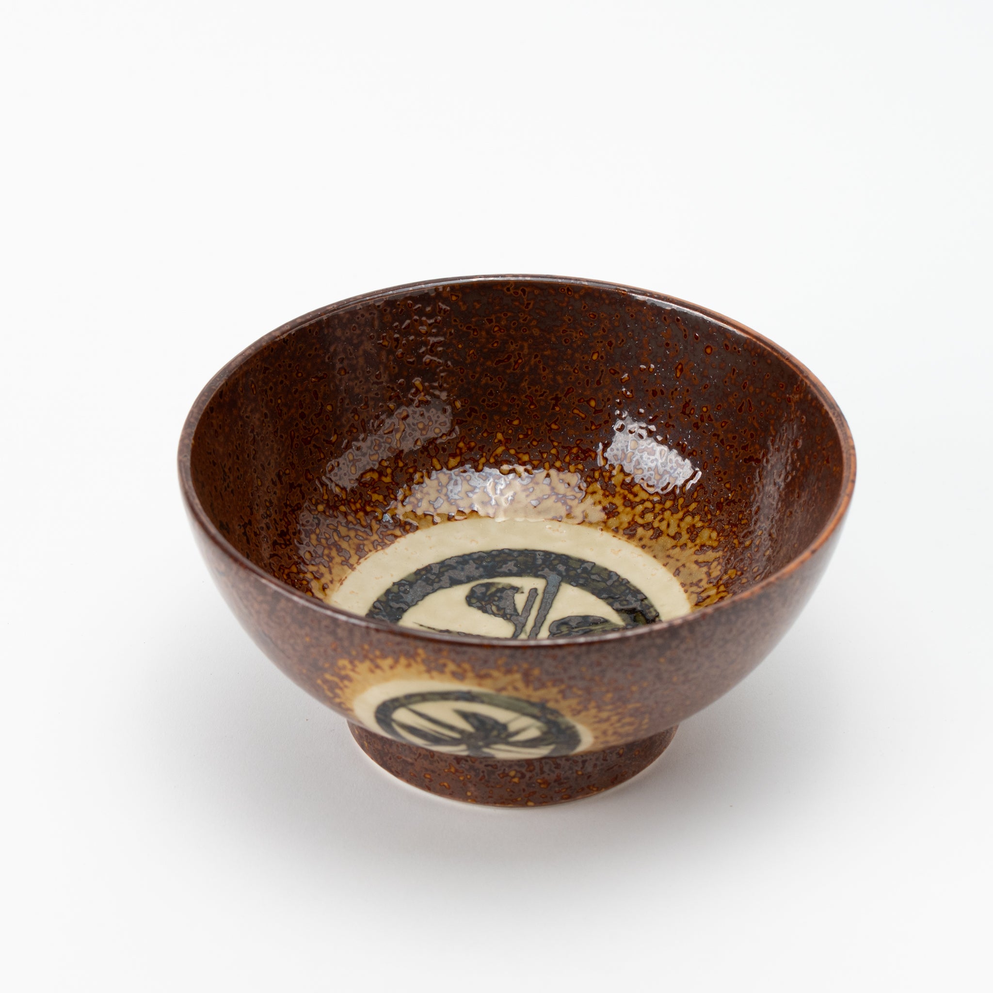 Rust Circle Motif Footed Donburi Bowl