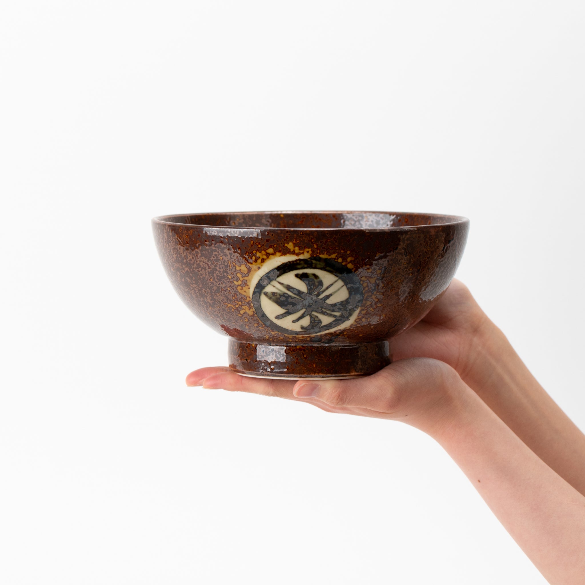 Rust Circle Motif Footed Donburi Bowl