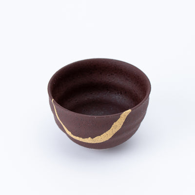 Handcrafted Getsuei (Moon Shadow) Brown Gold Rice Bowl
