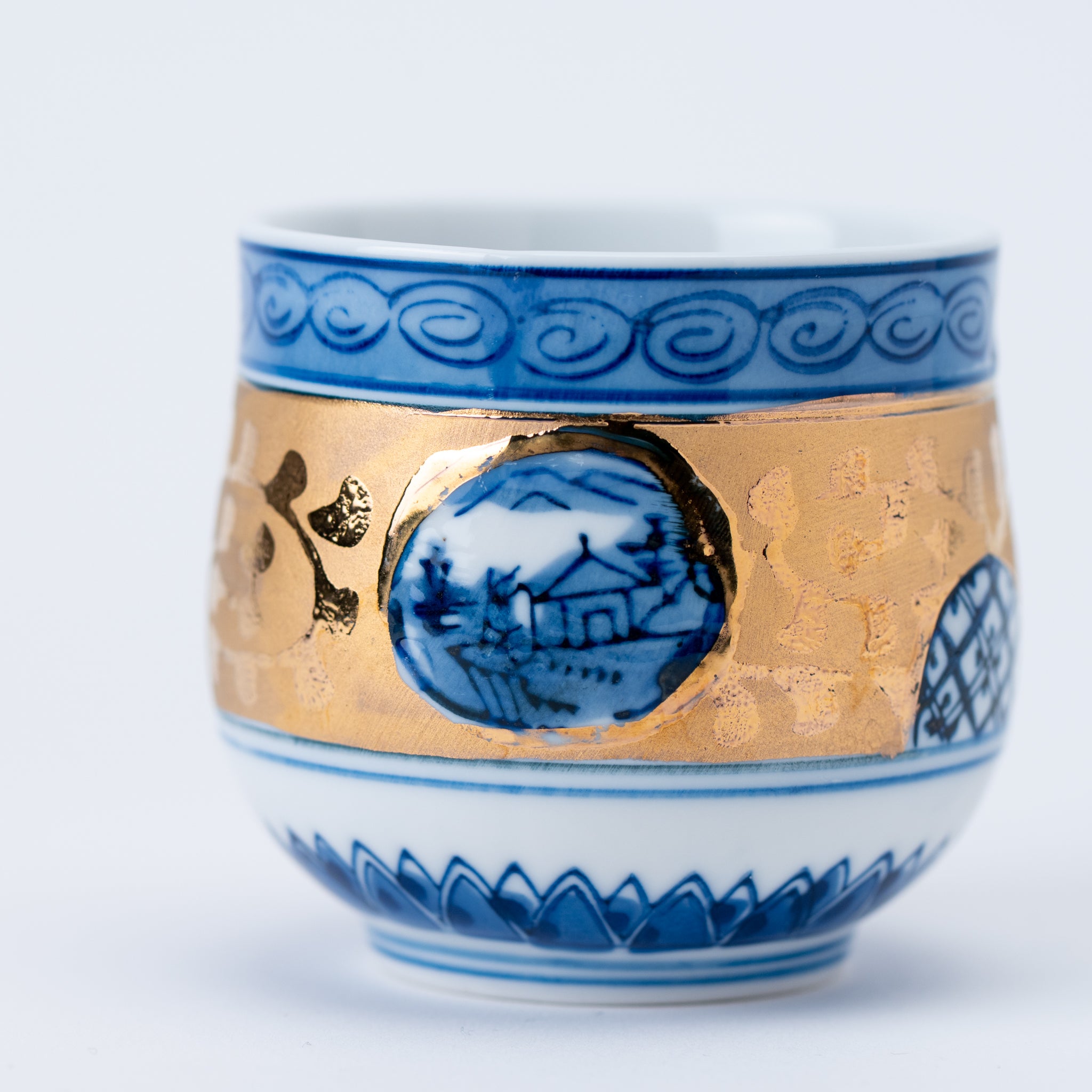 Blue Gold Crest Yunomi Teacup