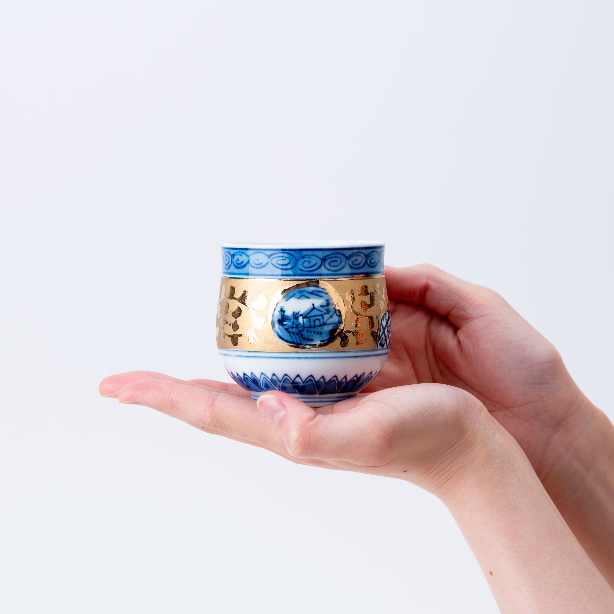 Blue Gold Crest Yunomi Teacup