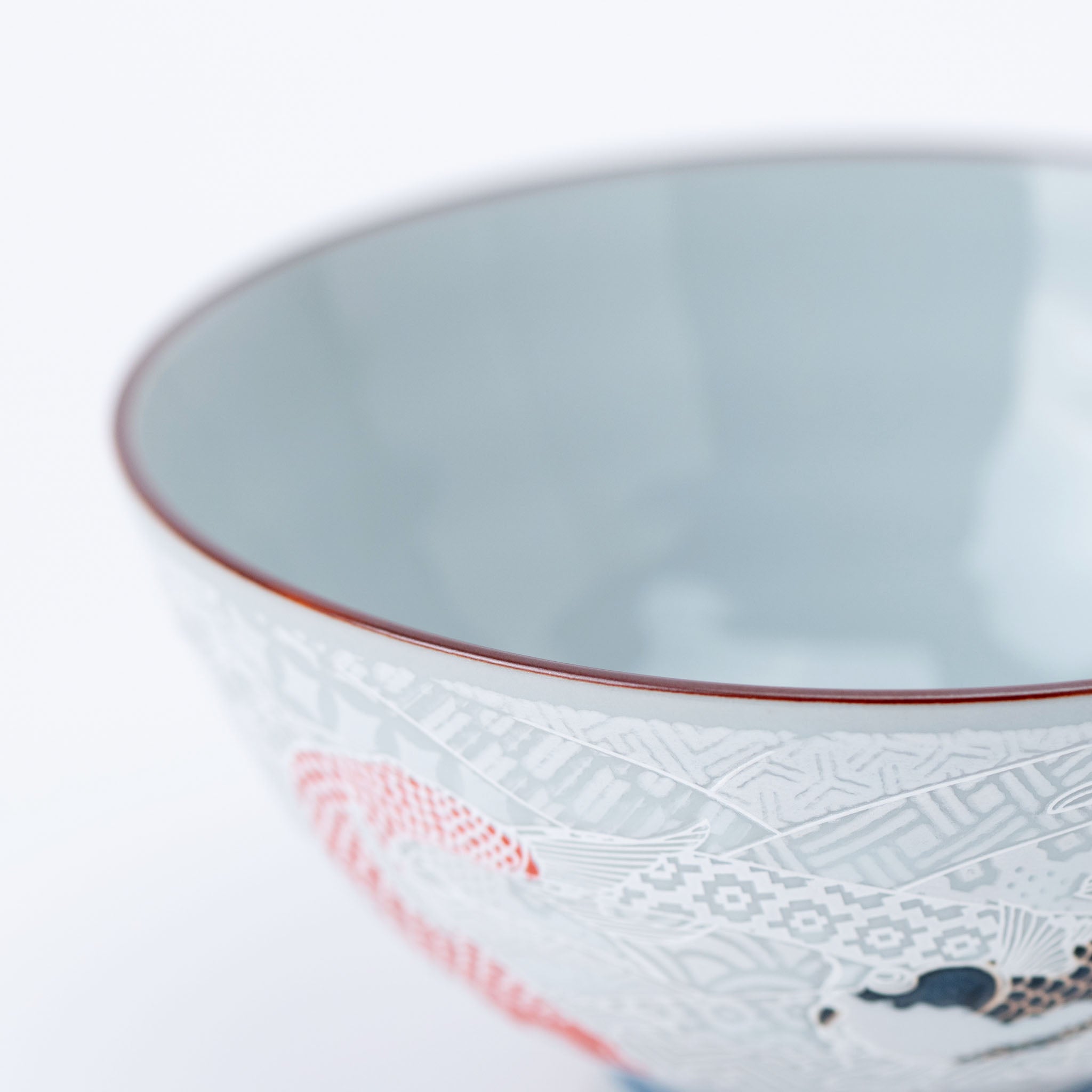 Red and Black Japanese Koi Rice Bowl