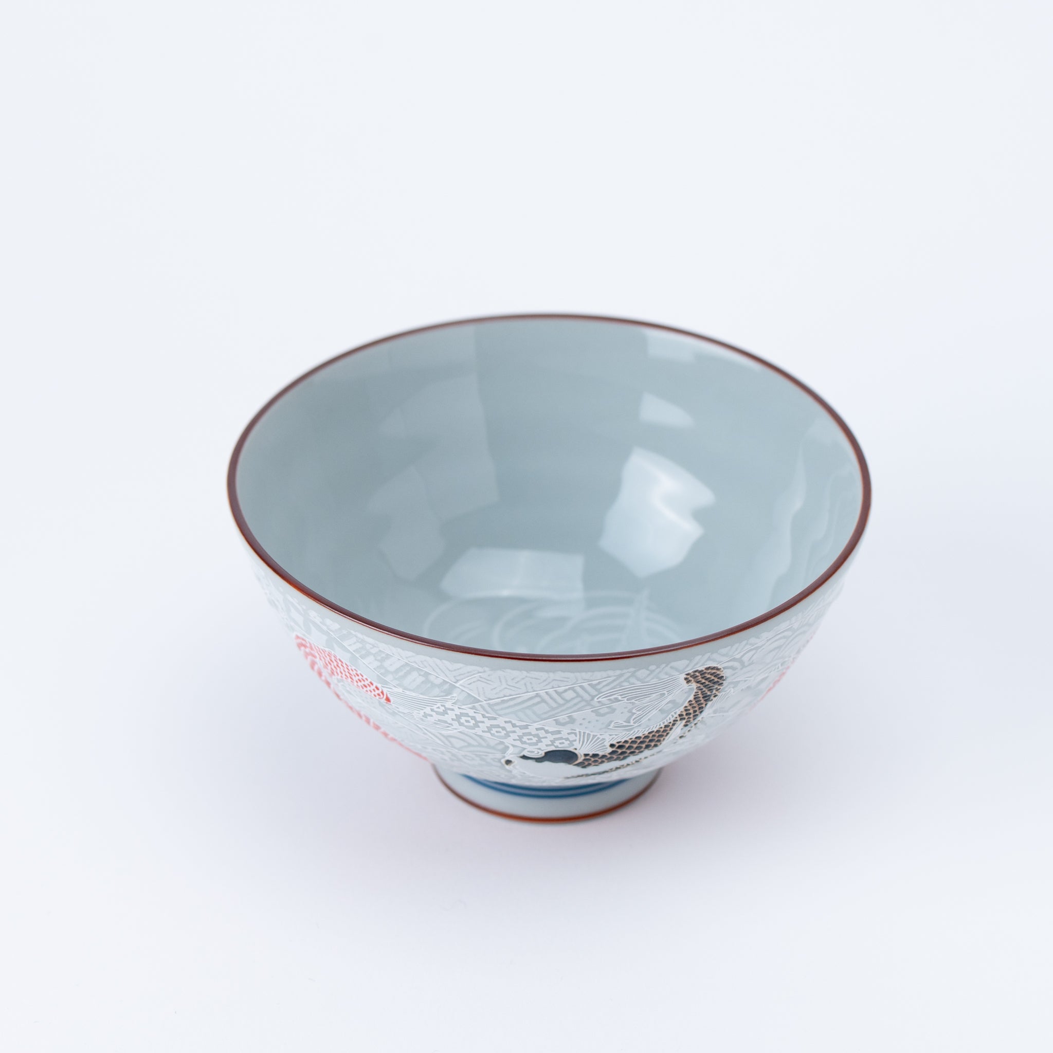 Red and Black Japanese Koi Rice Bowl