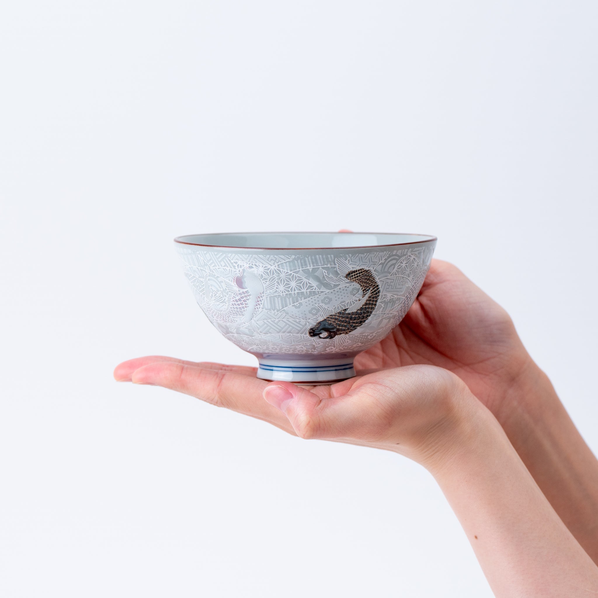 Purple and Brown Japanese Koi Rice Bowl