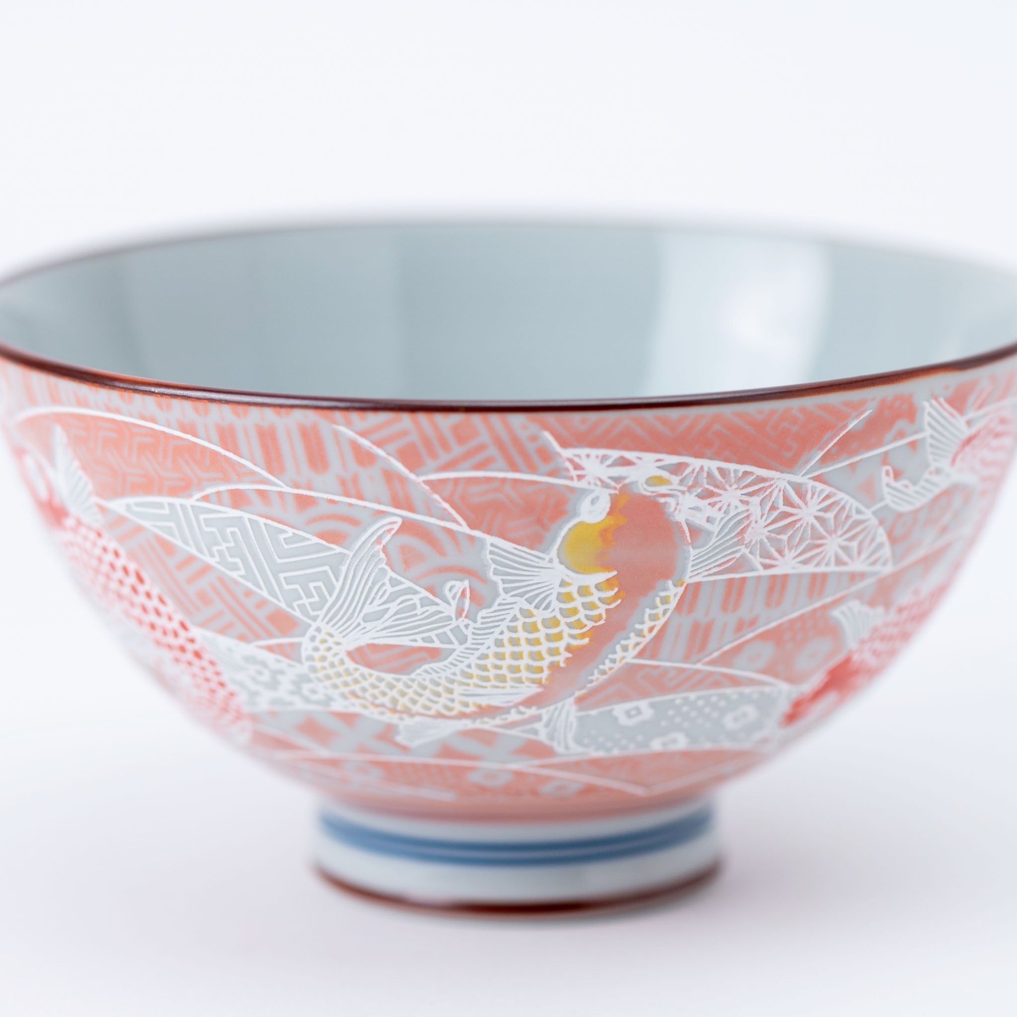 Red and Yellow Japanese Koi Rice Bowl