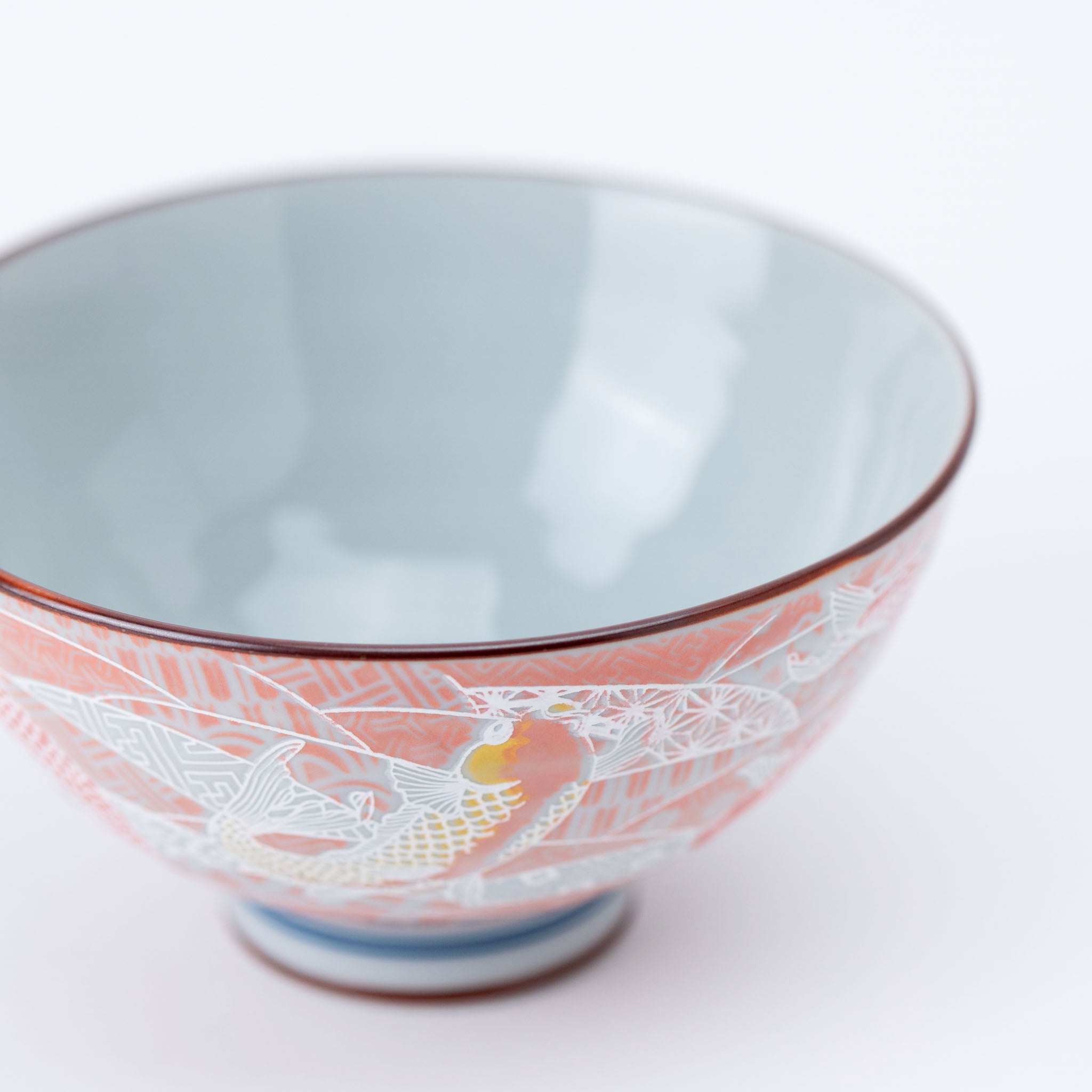 Red and Yellow Japanese Koi Rice Bowl