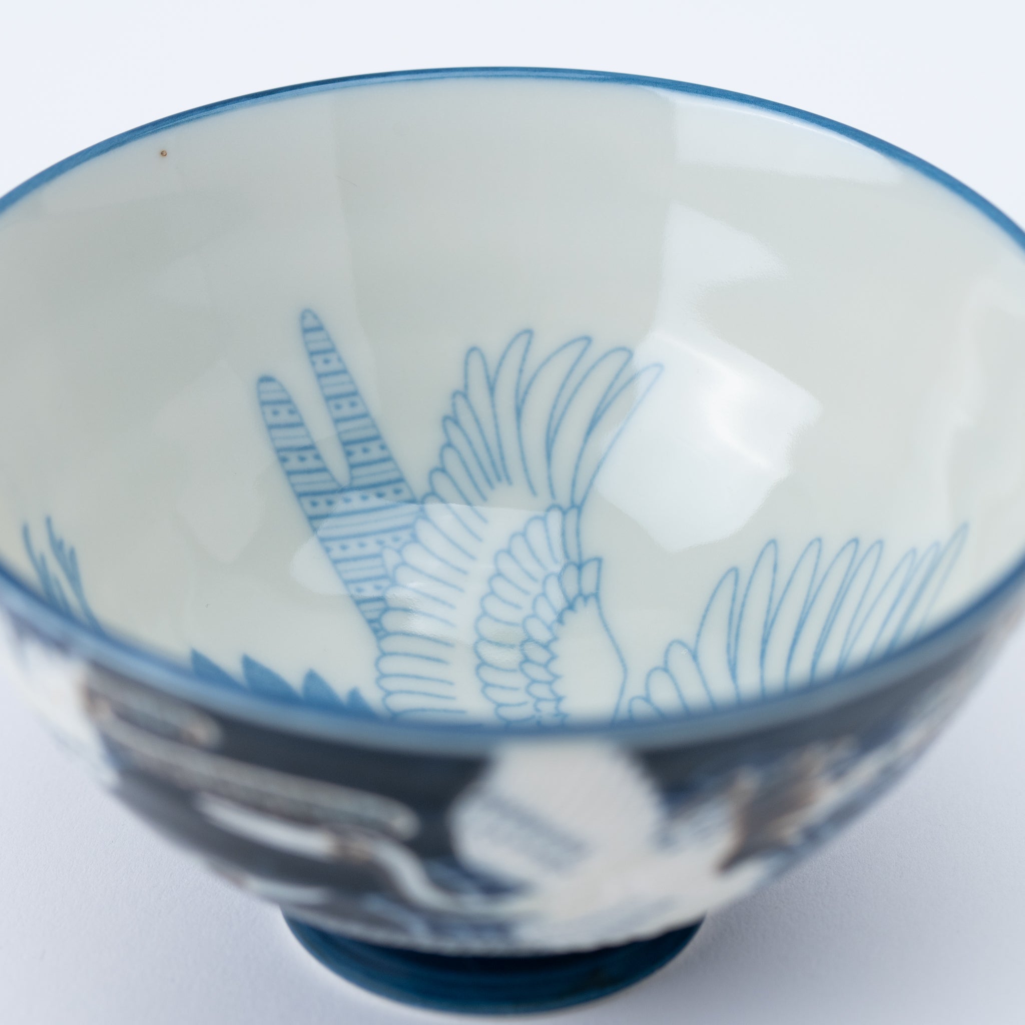 Japanese Tsuru Crane Blue Rice Bowl