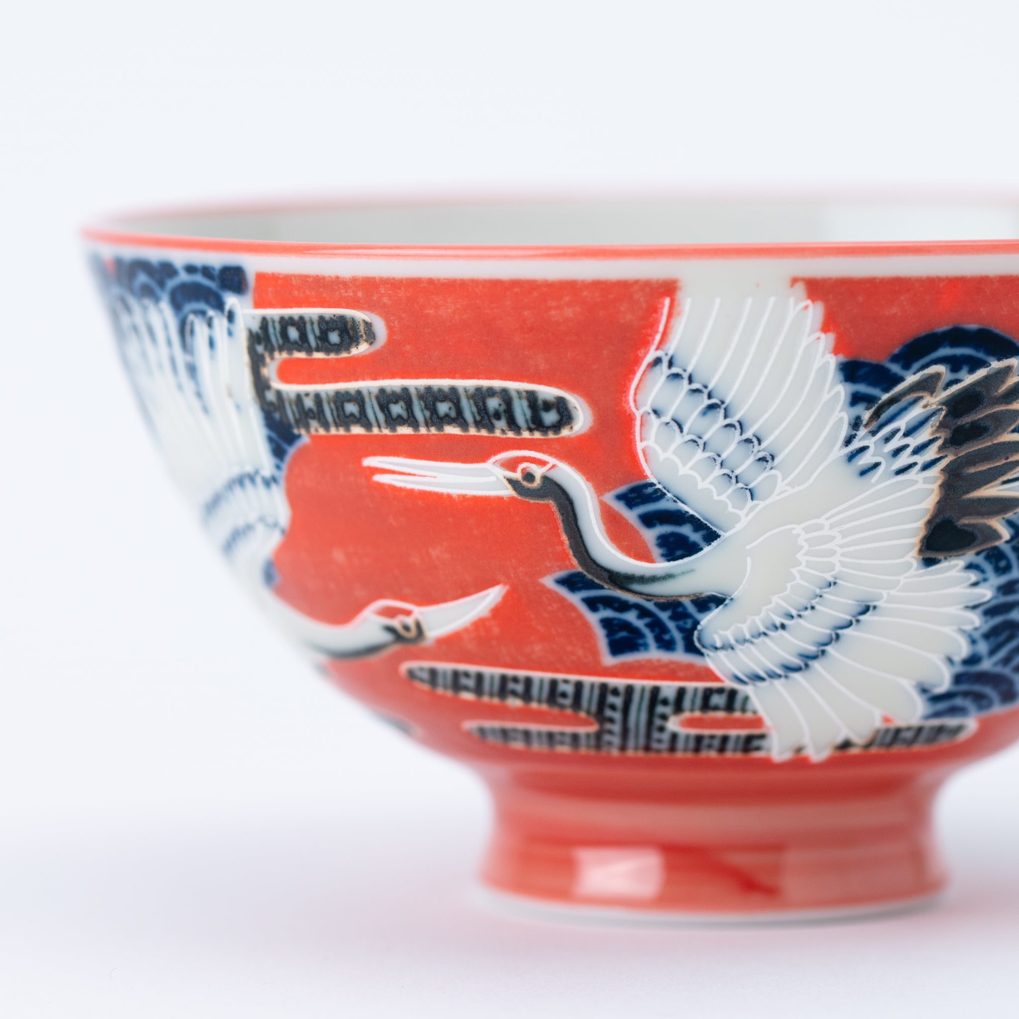 Japanese Tsuru Crane Red Rice Bowl