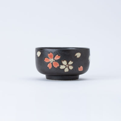 Hand-Painted Cherry Blossom Matte Black Matcha Bowl