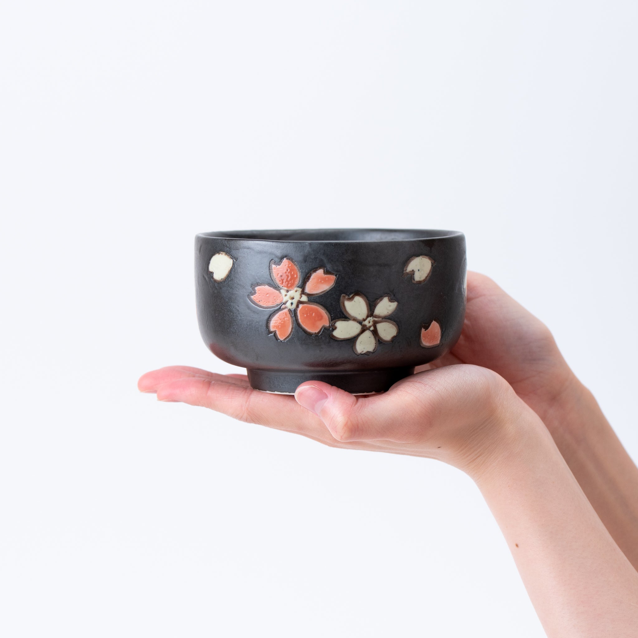 Matte Black Sakura Blossom Matcha Bowl