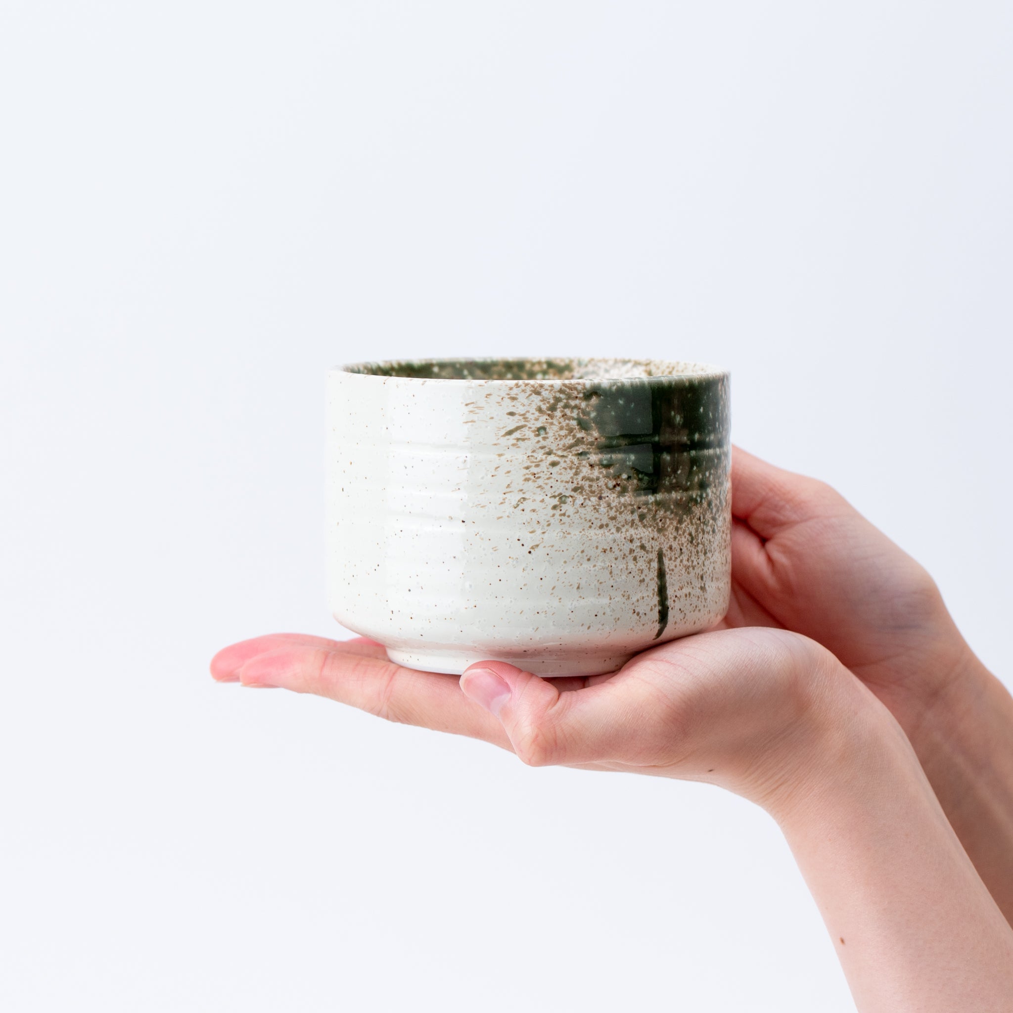 Green and Sand Beige Splash Matcha Bowl