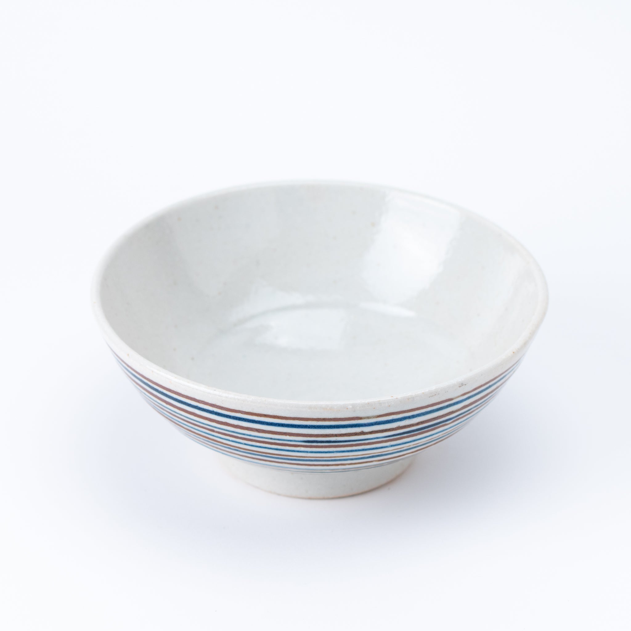 Blue and Brown Striped Donburi Bowl