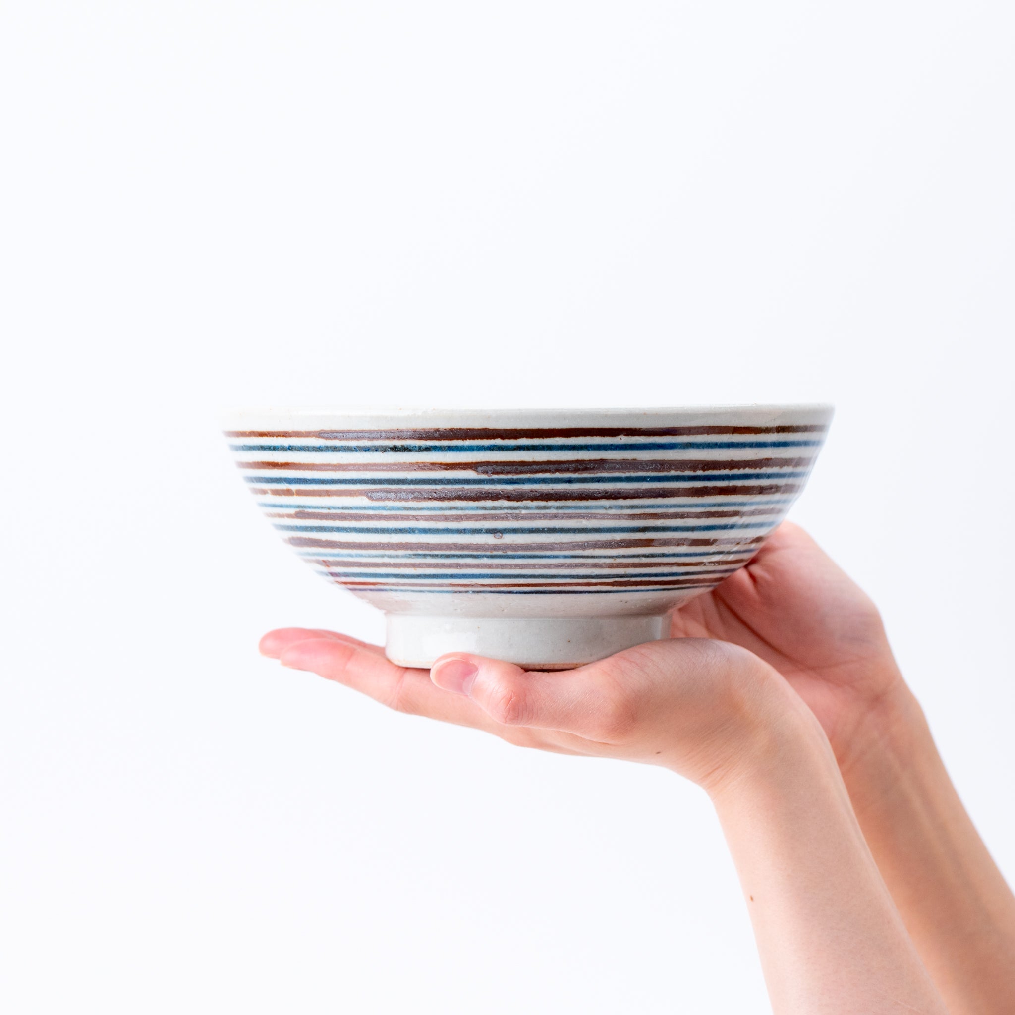 Blue and Brown Striped Donburi Bowl