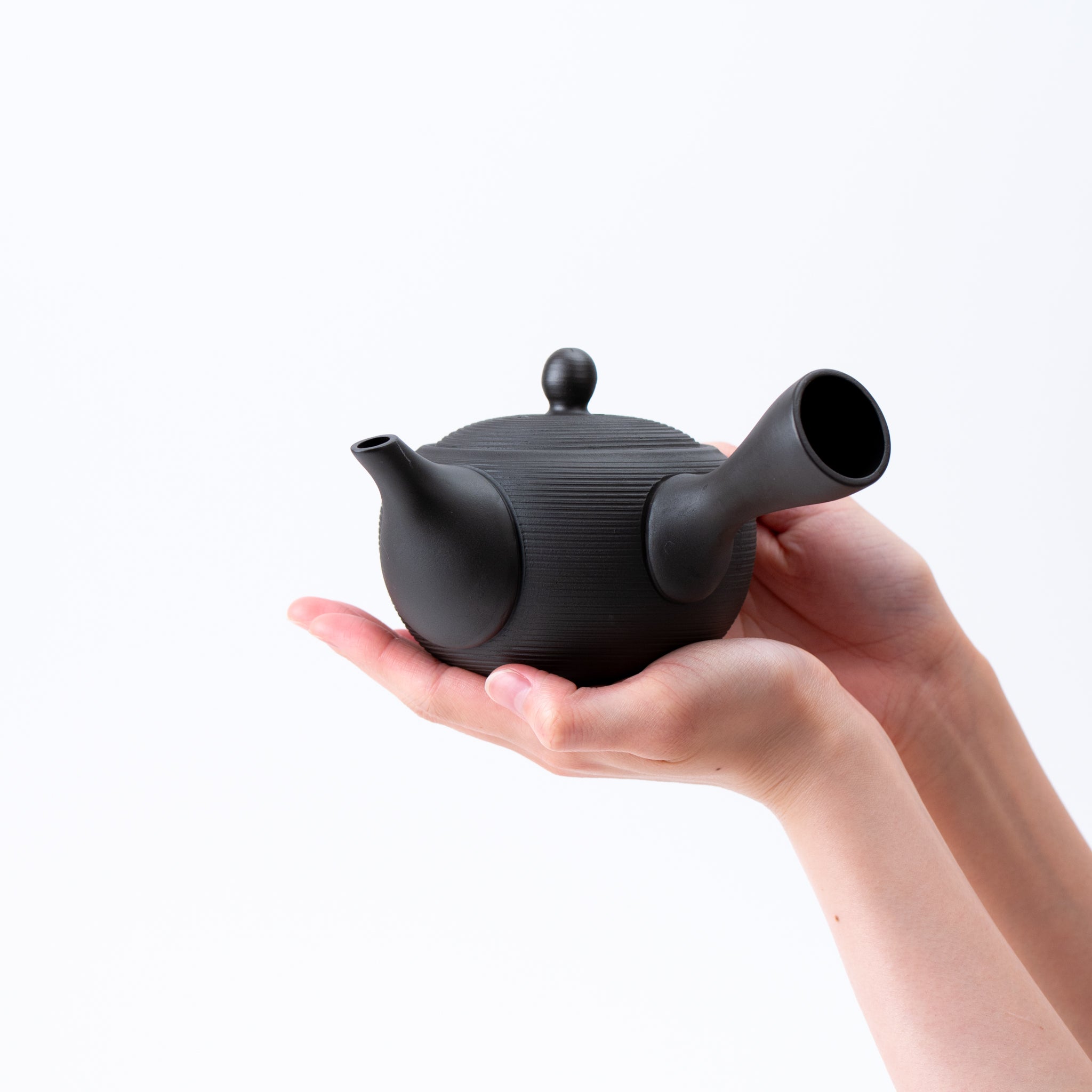 Tokoname Black & Vermilion Ridge Carving Teapot